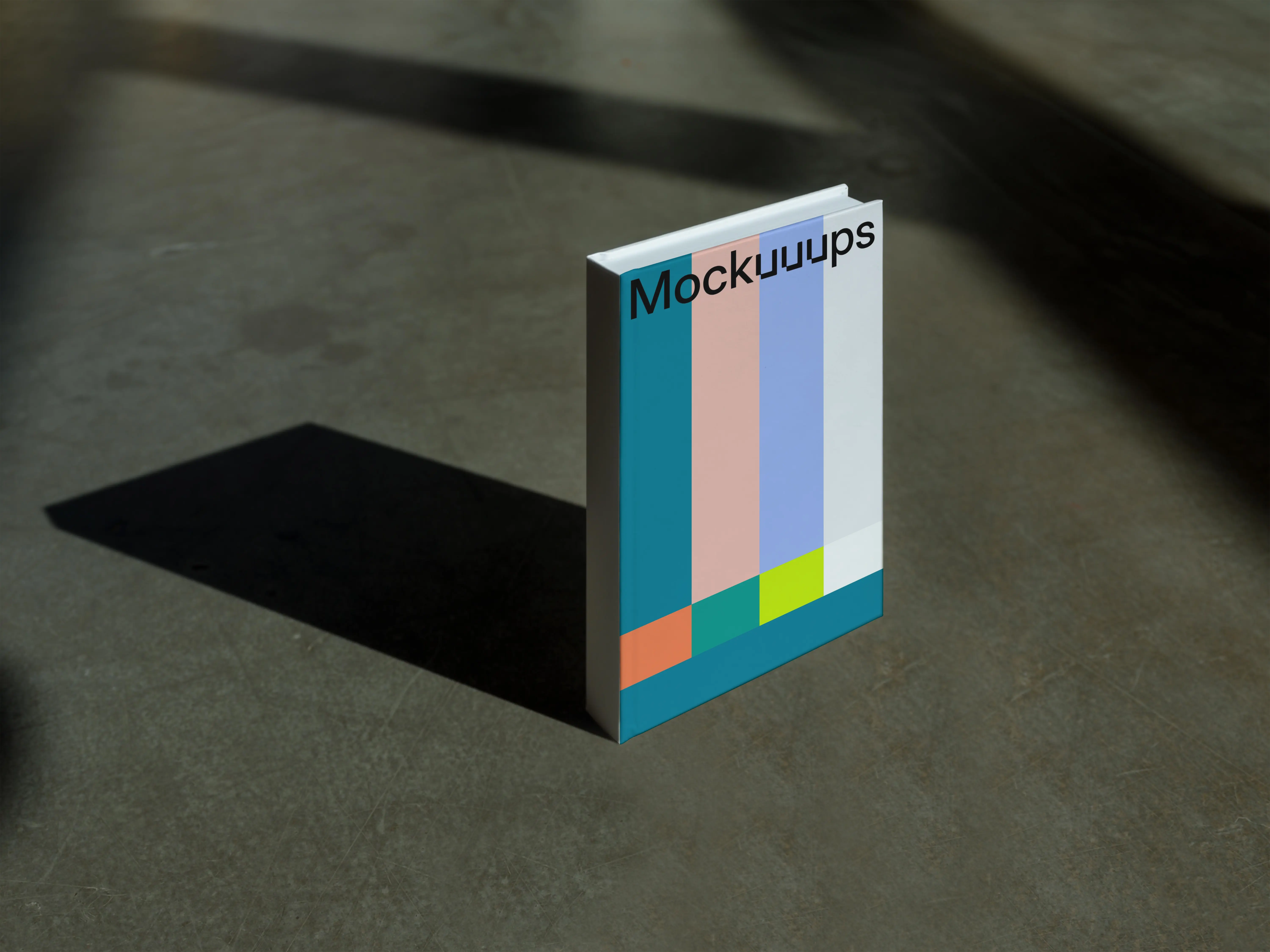 C-format book mockup with gradient cover on concrete surface