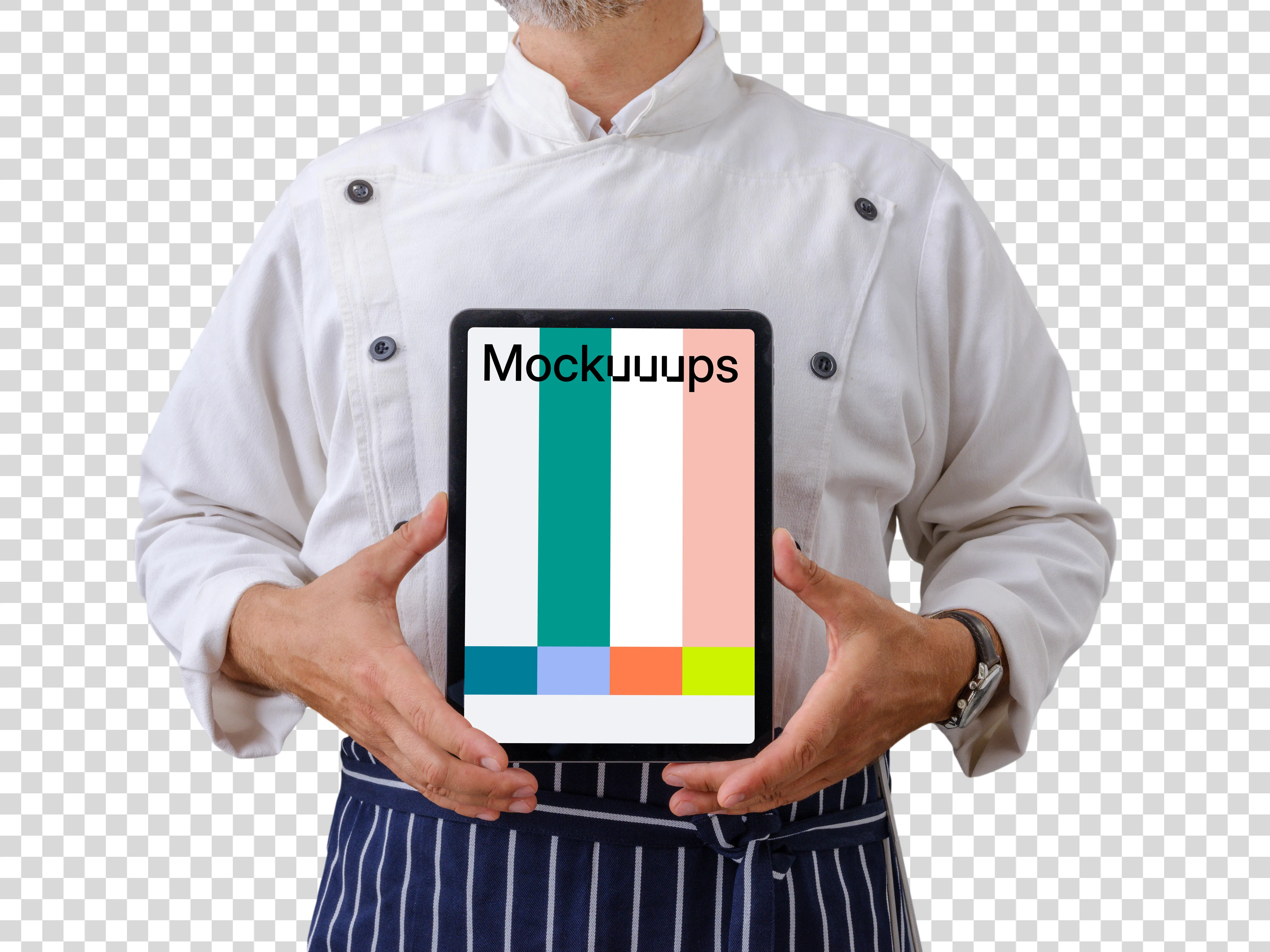 Chef de cuisine with an iPad Air mockup