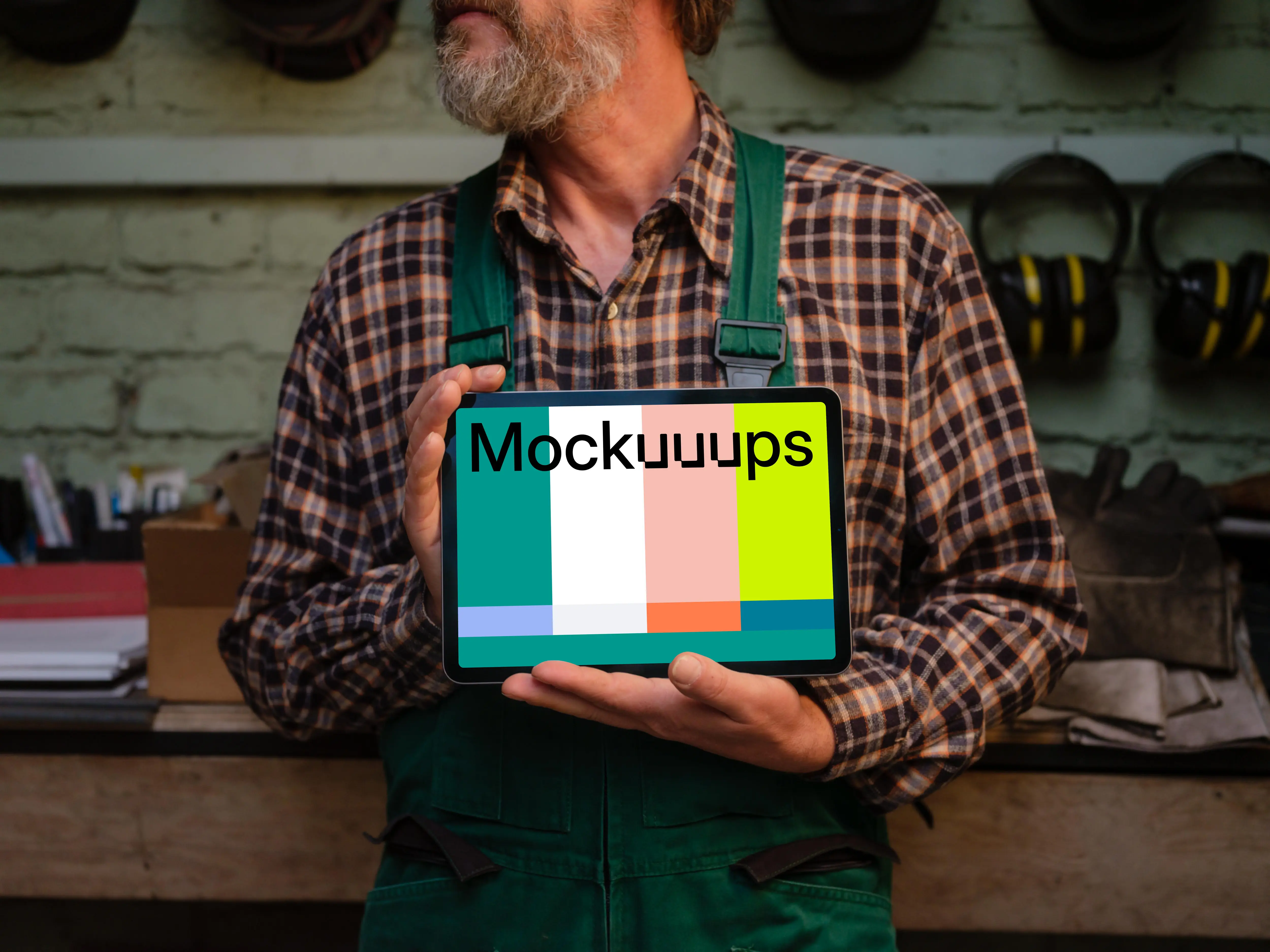 Crafter holding an iPad Air mockup