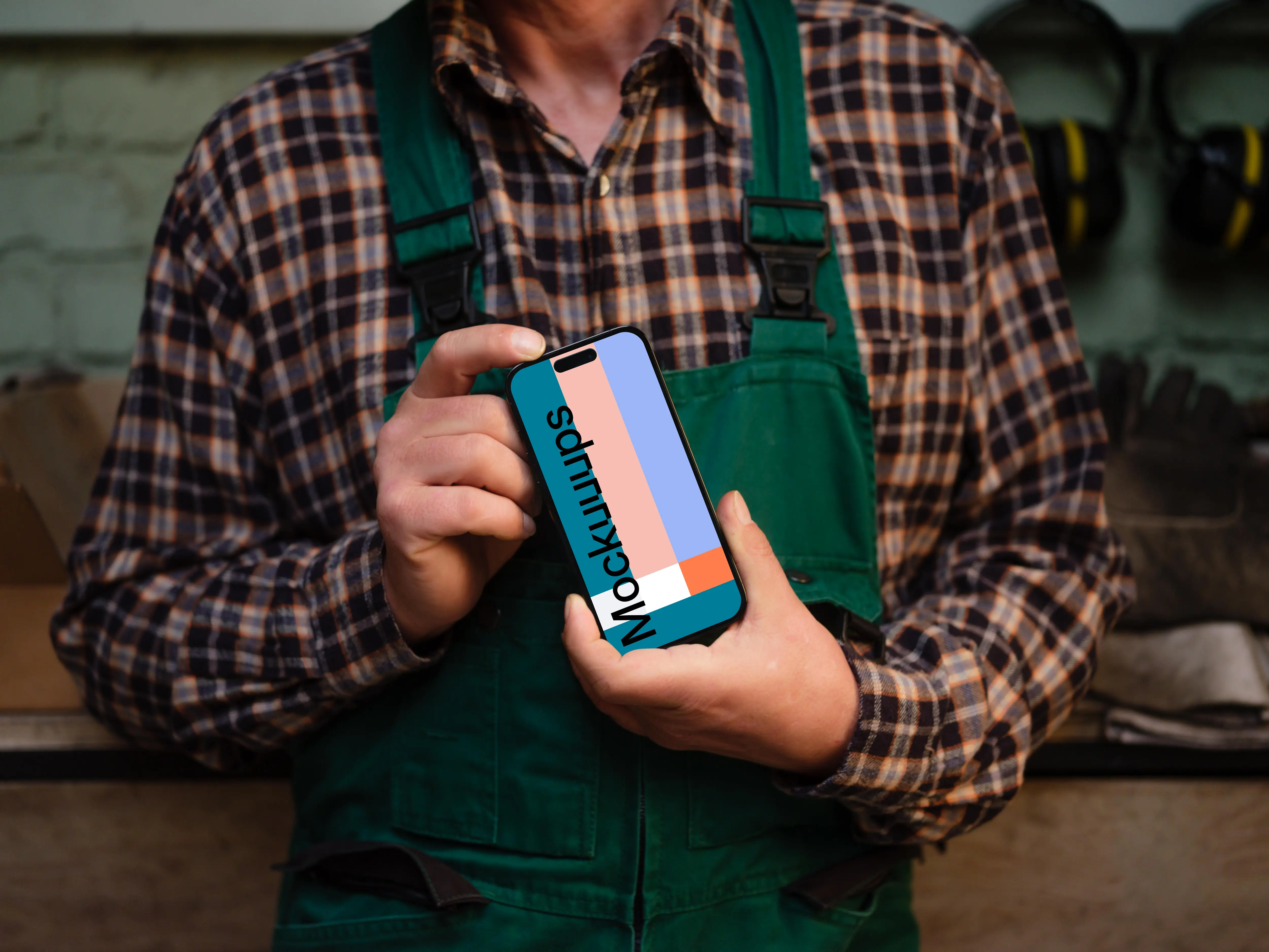 Crafter holding an iPhone 14 Pro mockup