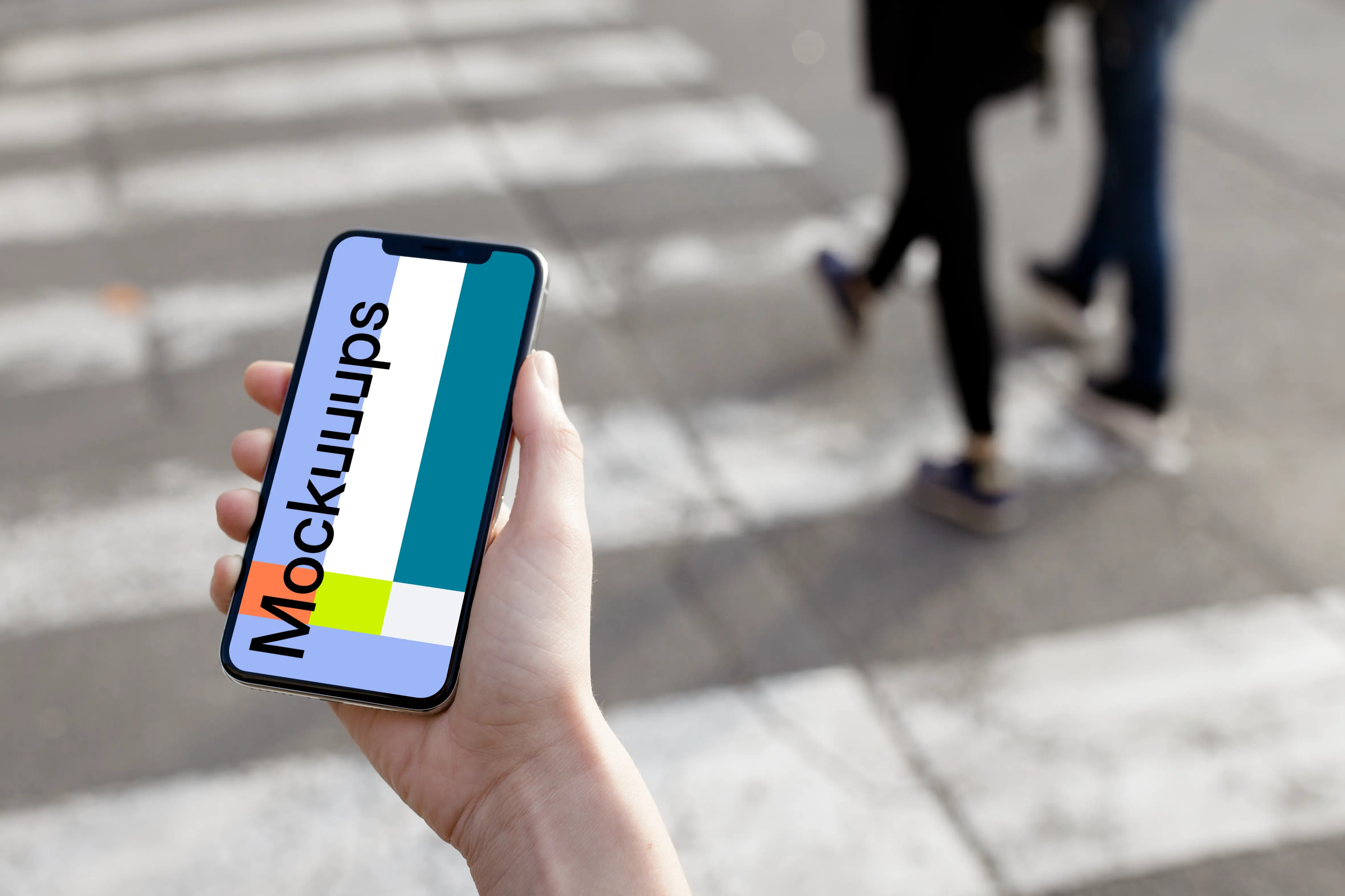 Crossing street with iPhone X mockup