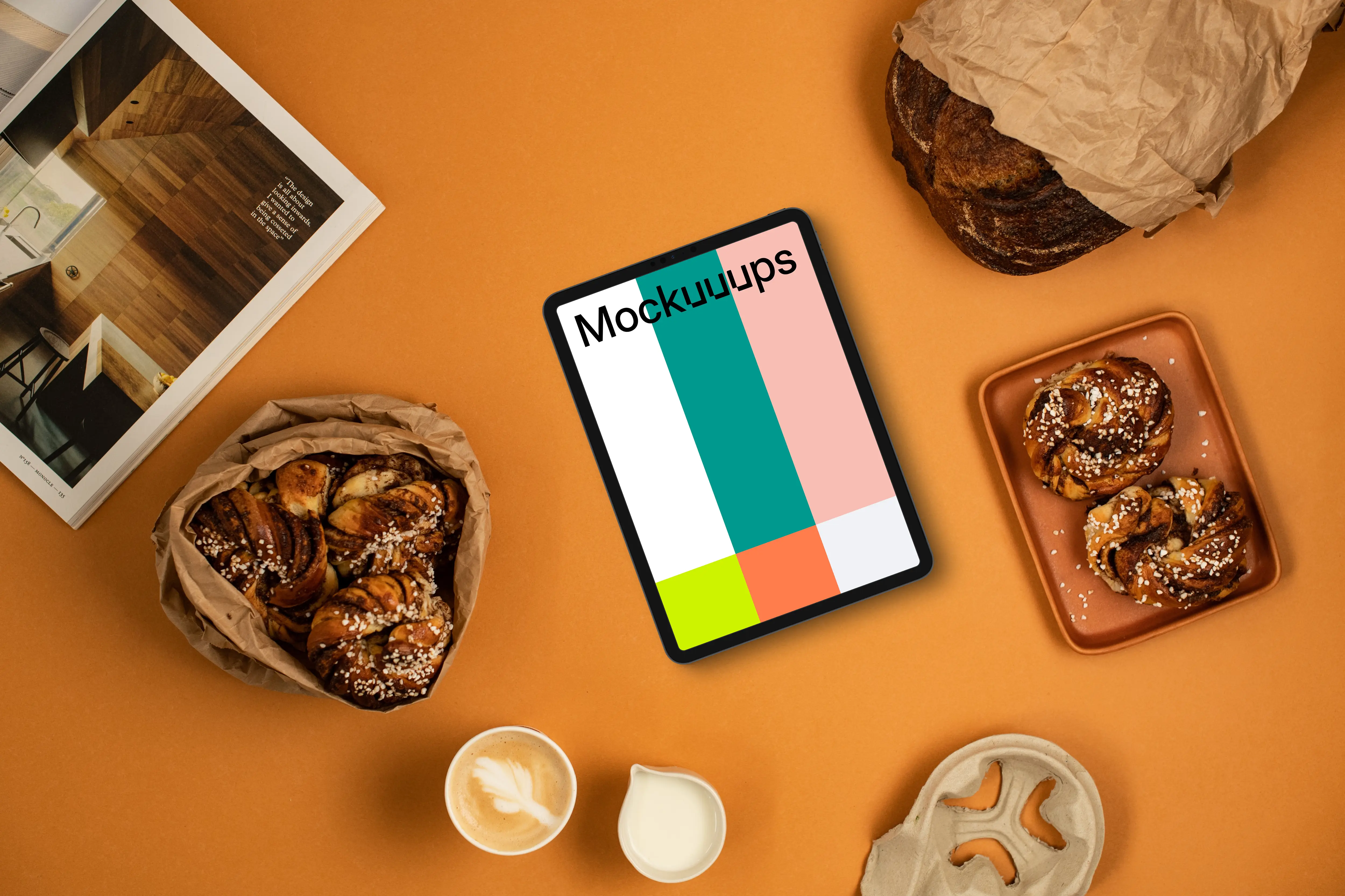 Device mockup with pastries