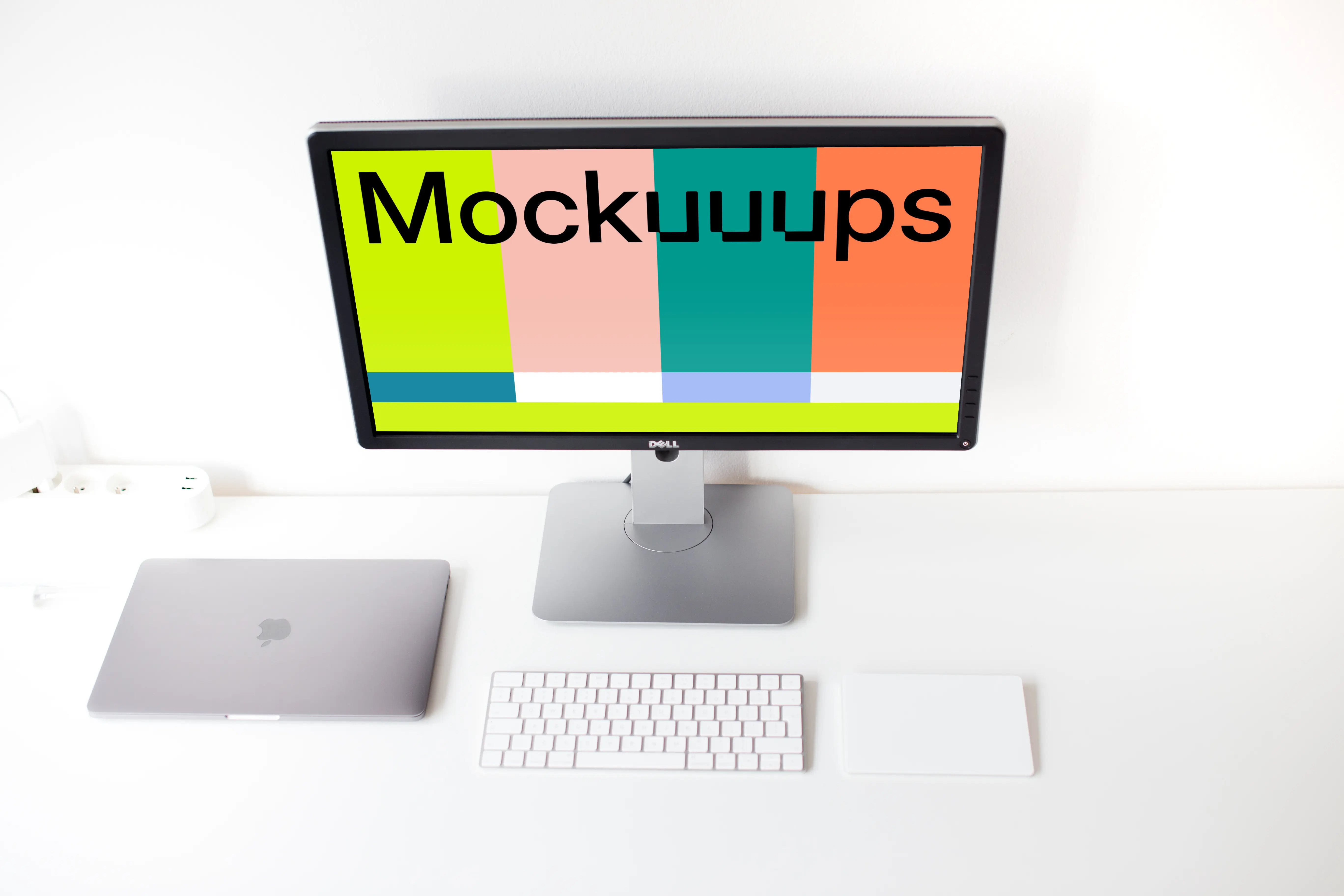 Display mockup with closed Macbook Pro