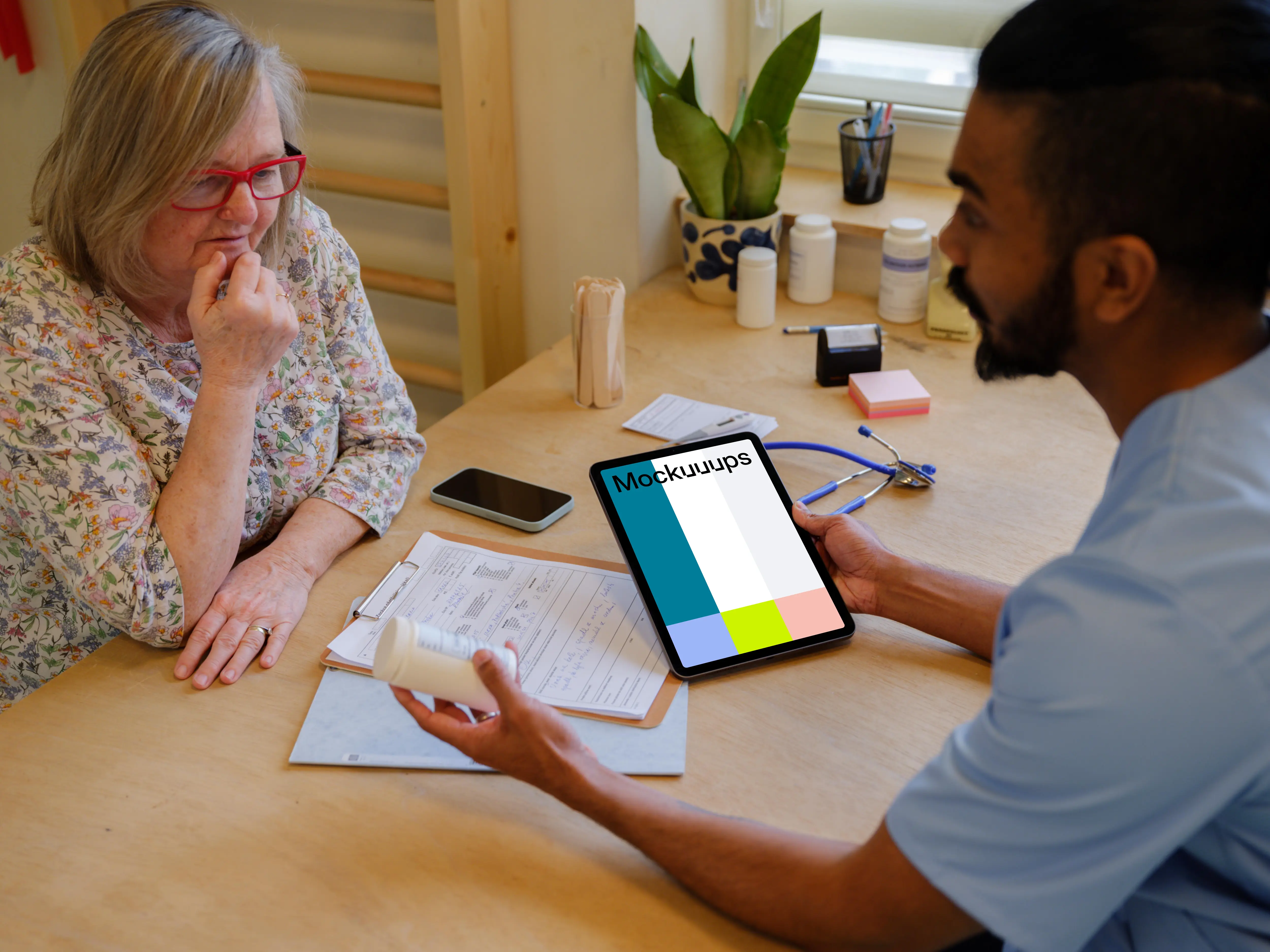 Doctor holding a iPad mockup