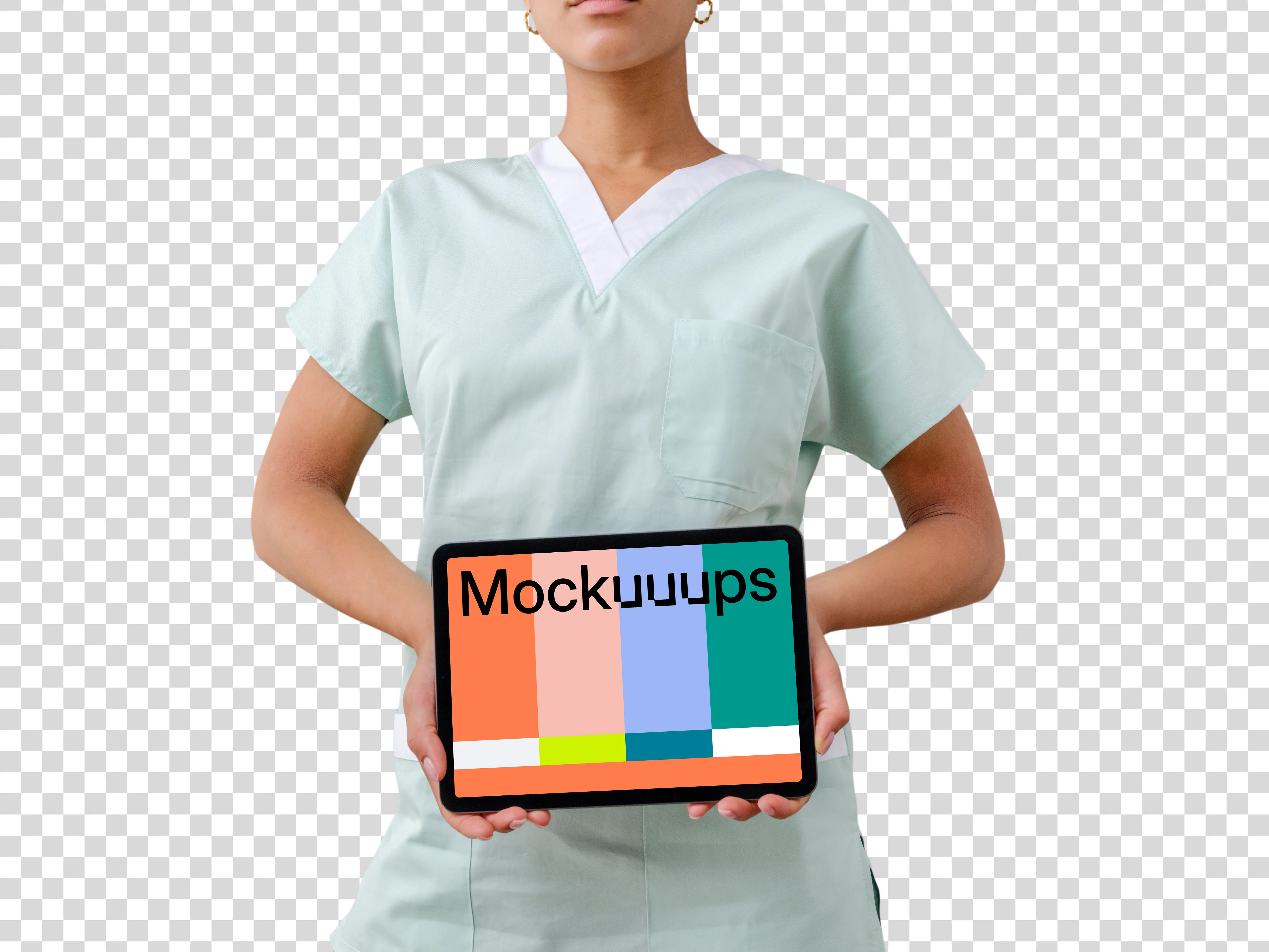 Female doctor with an iPad Air mockup
