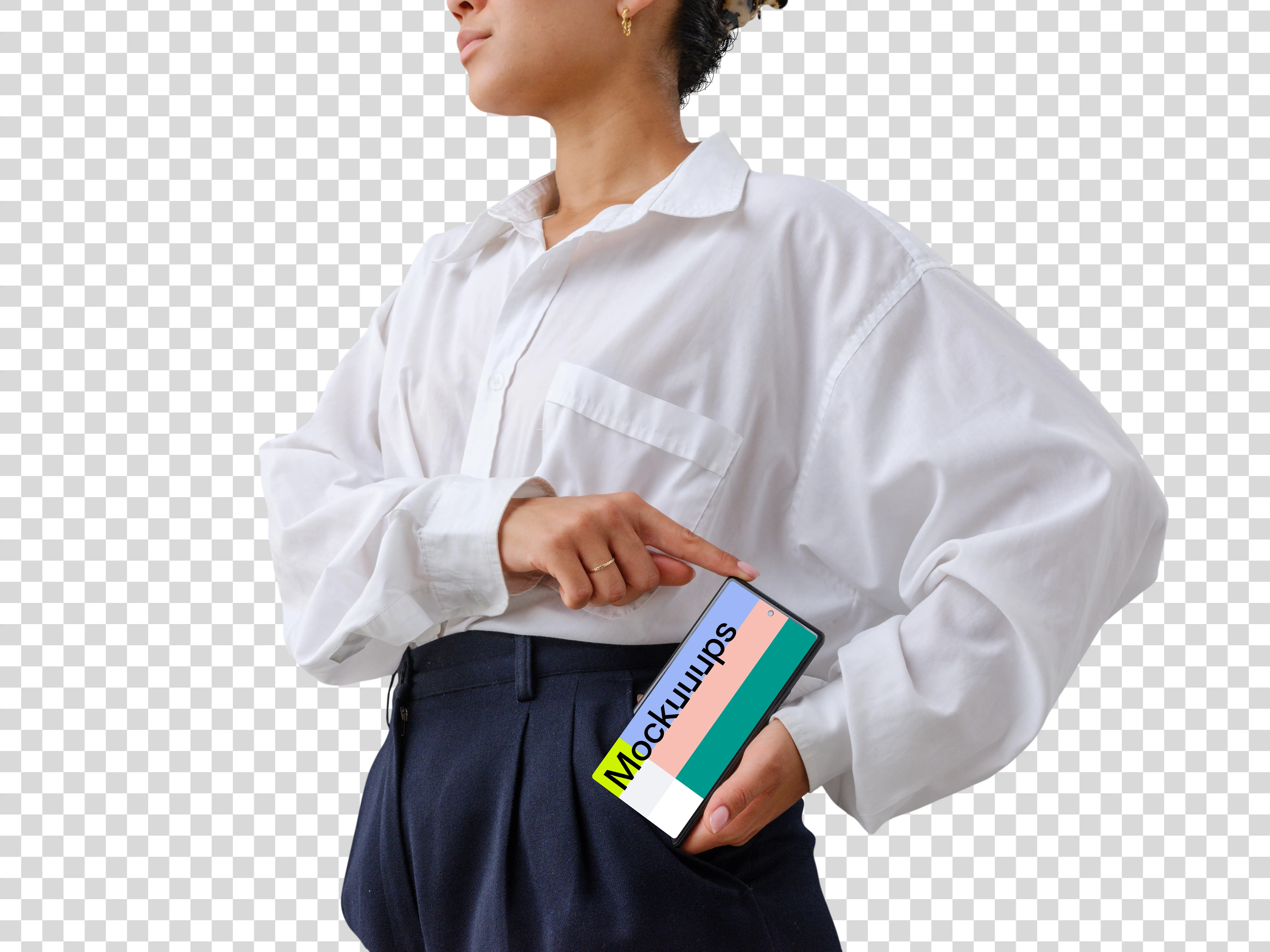 Feminine businessperson showcasing the Google Pixel 6 mockup
