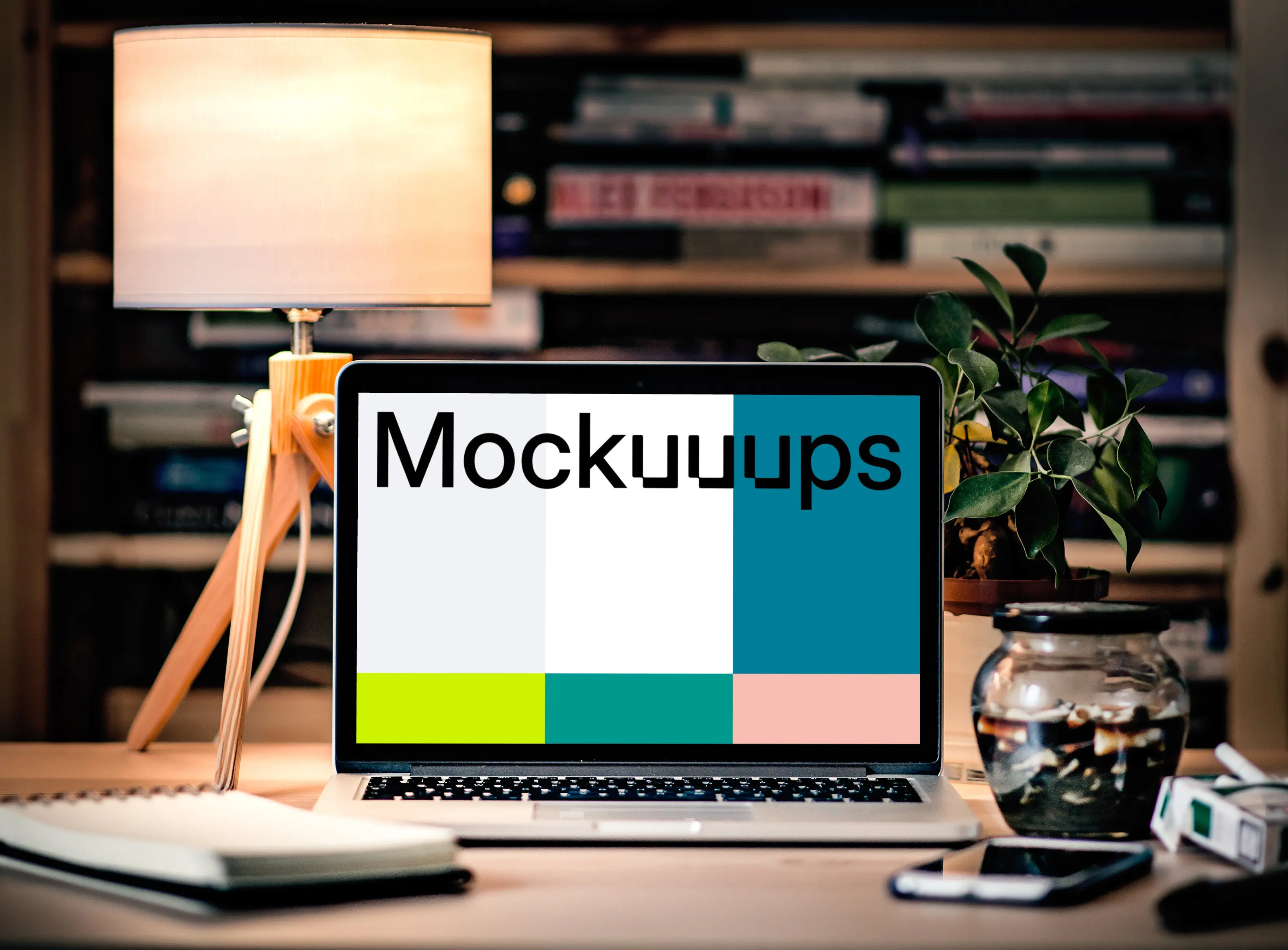 Front view mockup of Macbook Pro with a library