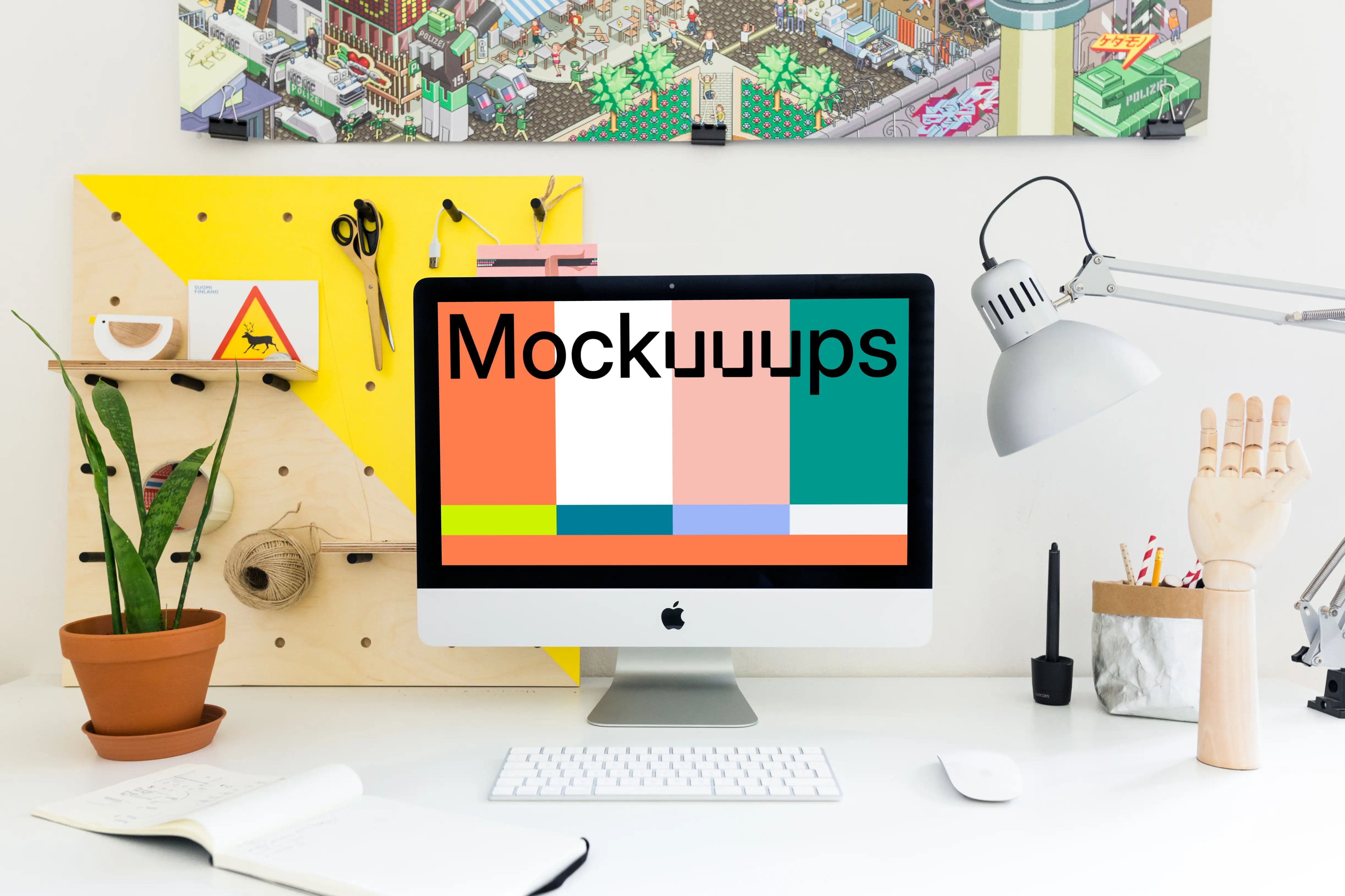 Front view of bright office environment mockup