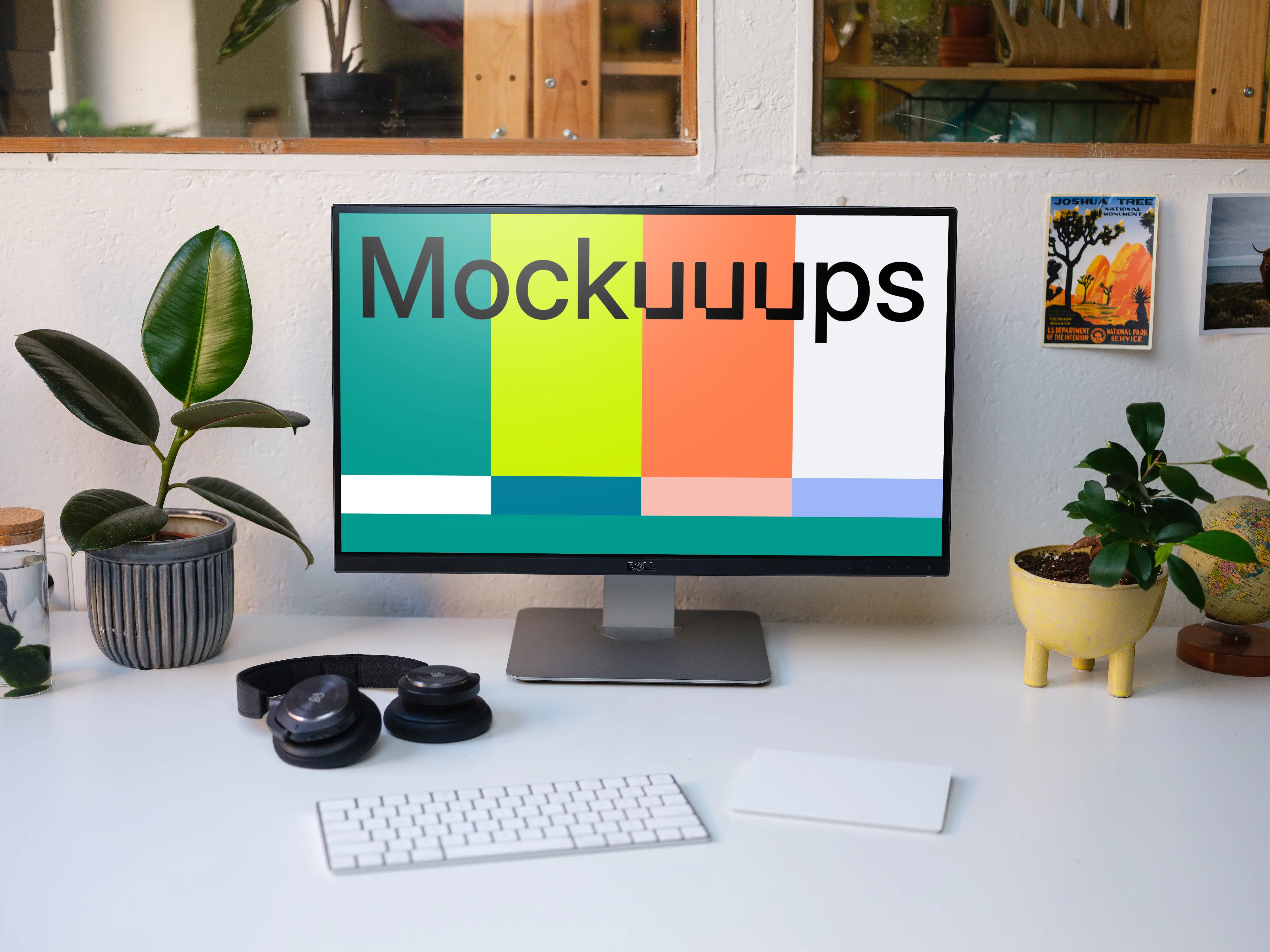 Front view of Dell display mockup on white table