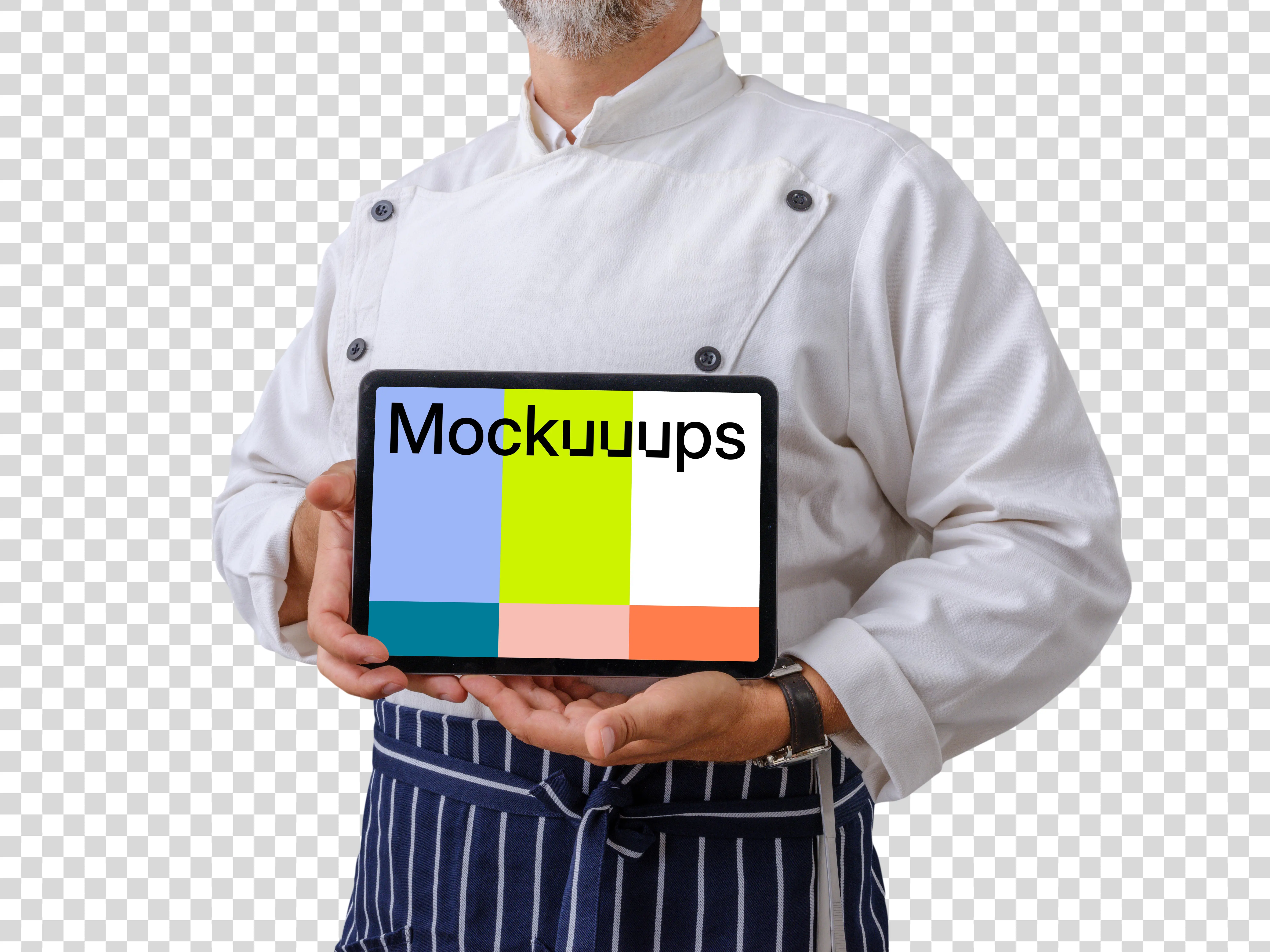 Gastronomist holding an iPad mockup