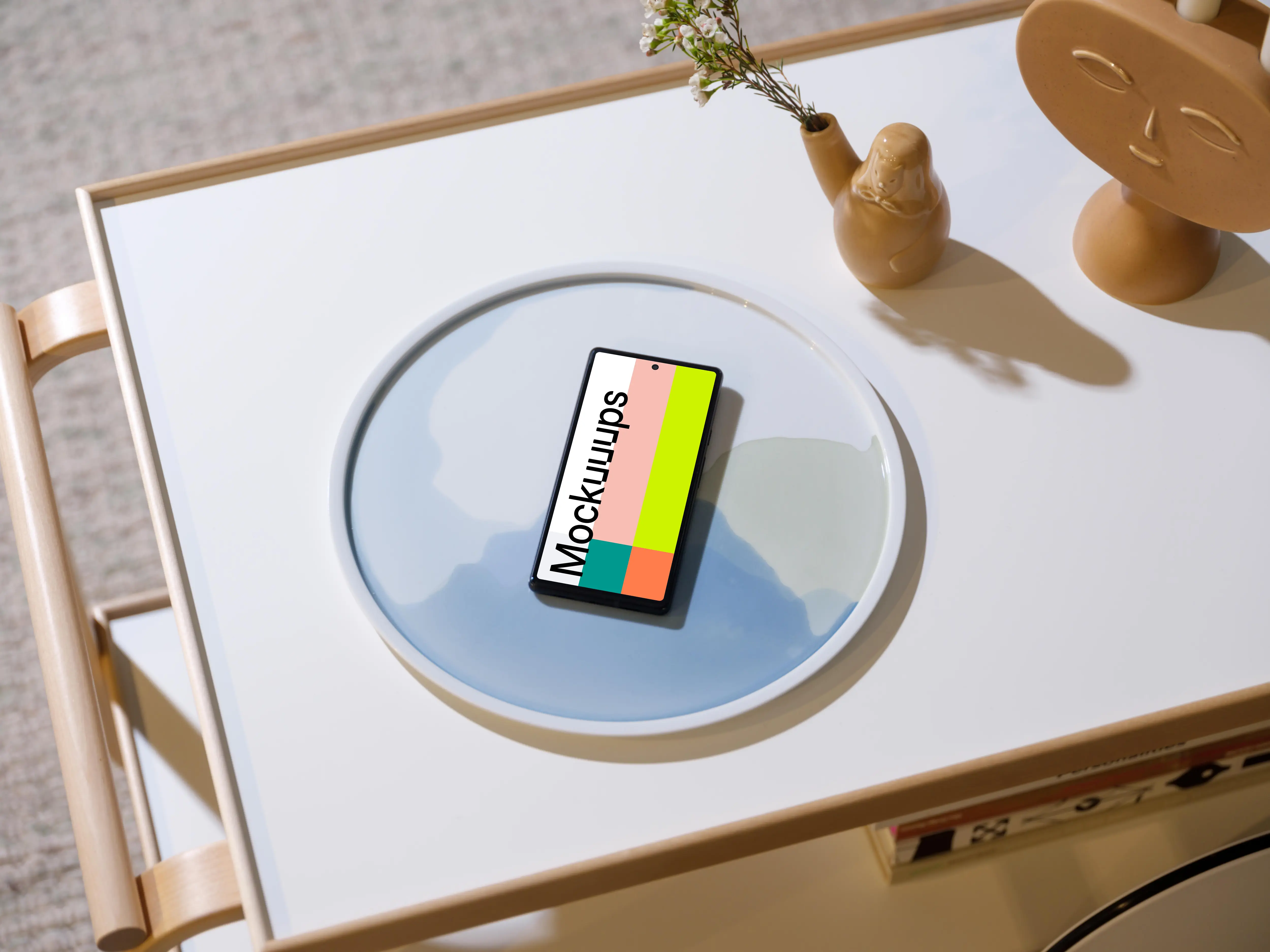 Google Pixel 6 mockup on the white conference table