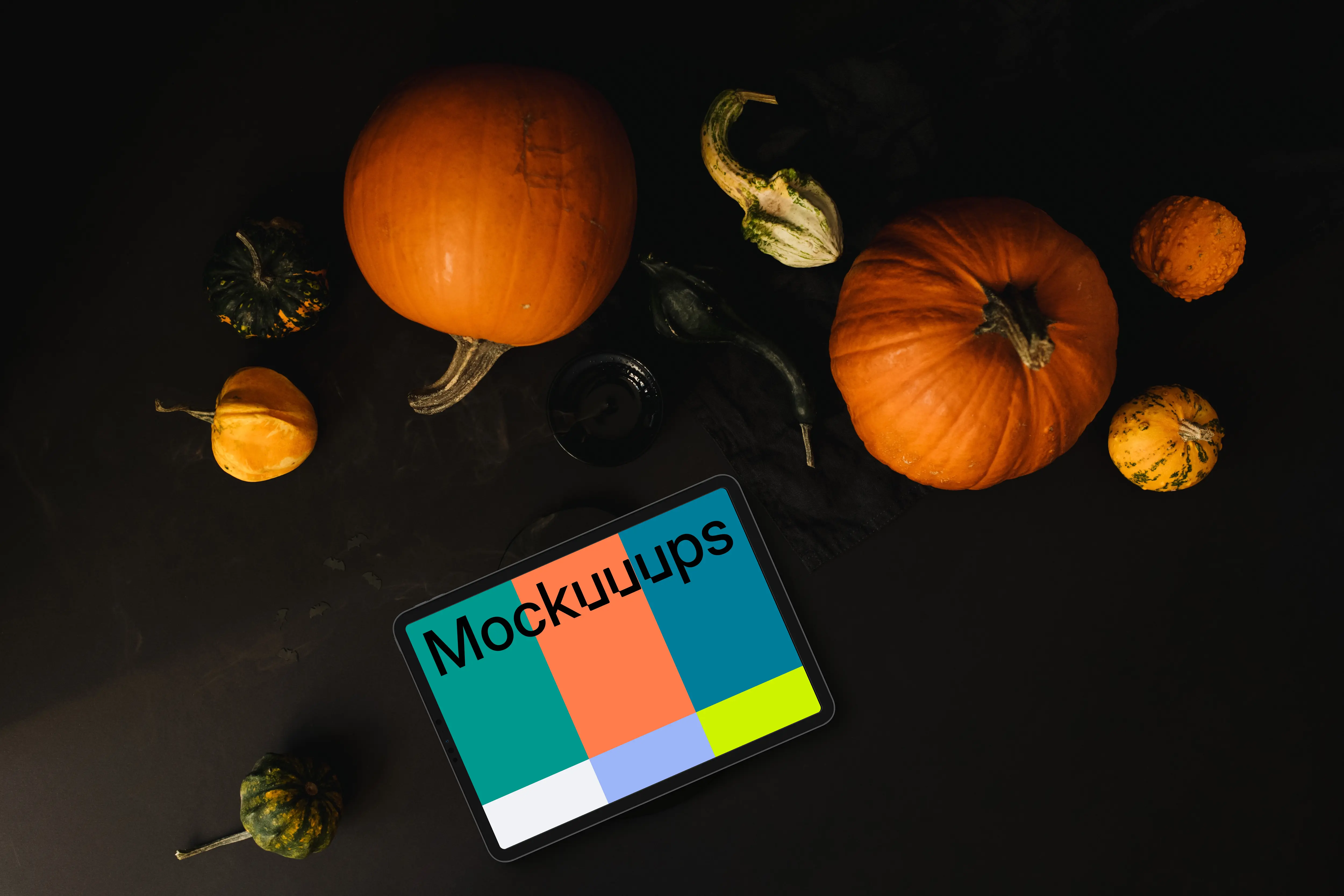 Halloween presentation template with a landscape tablet mockup