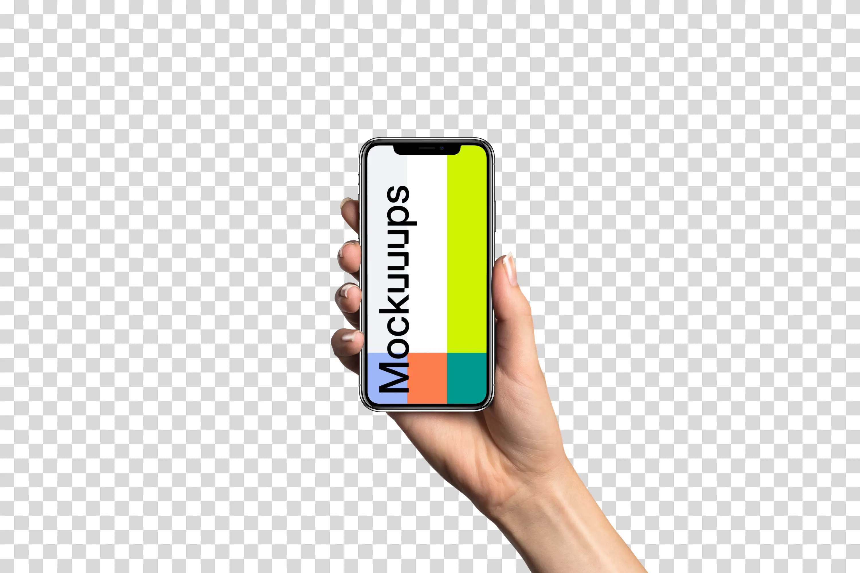 Hand holding iPhone X mockup (White skin)