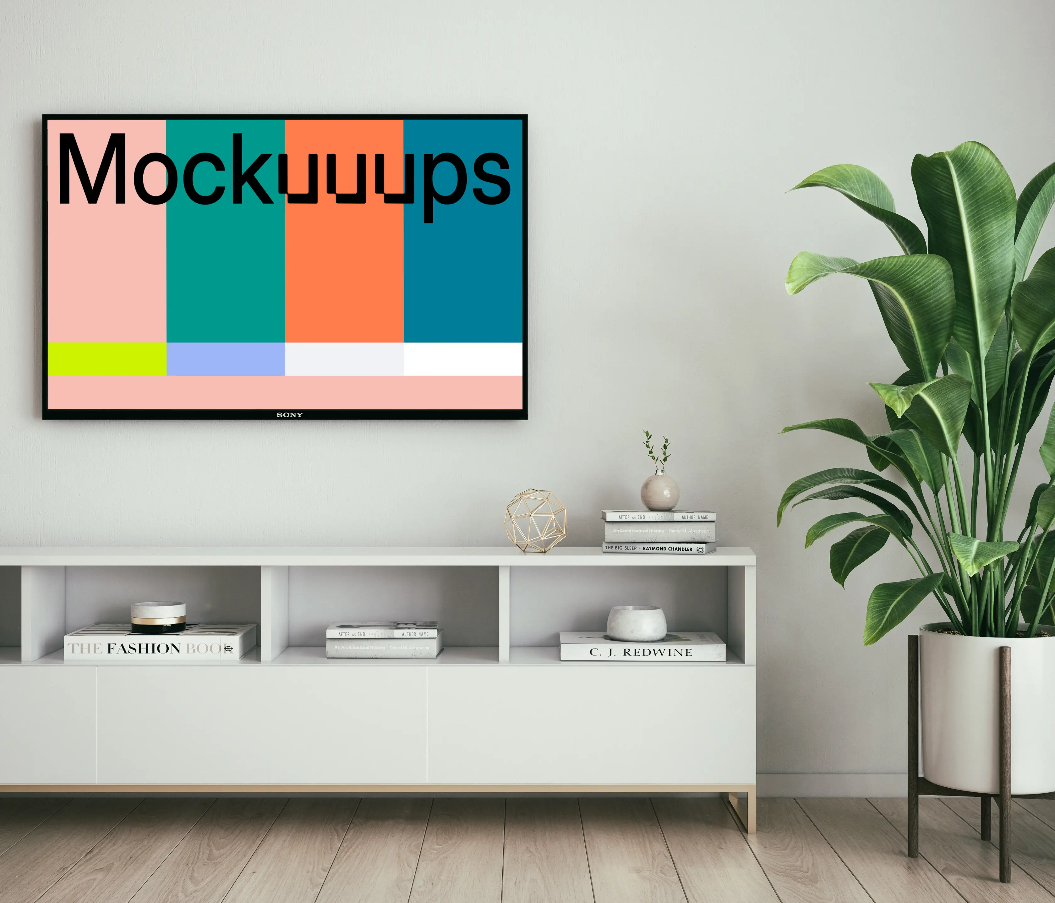 HD television mockup on a white wall