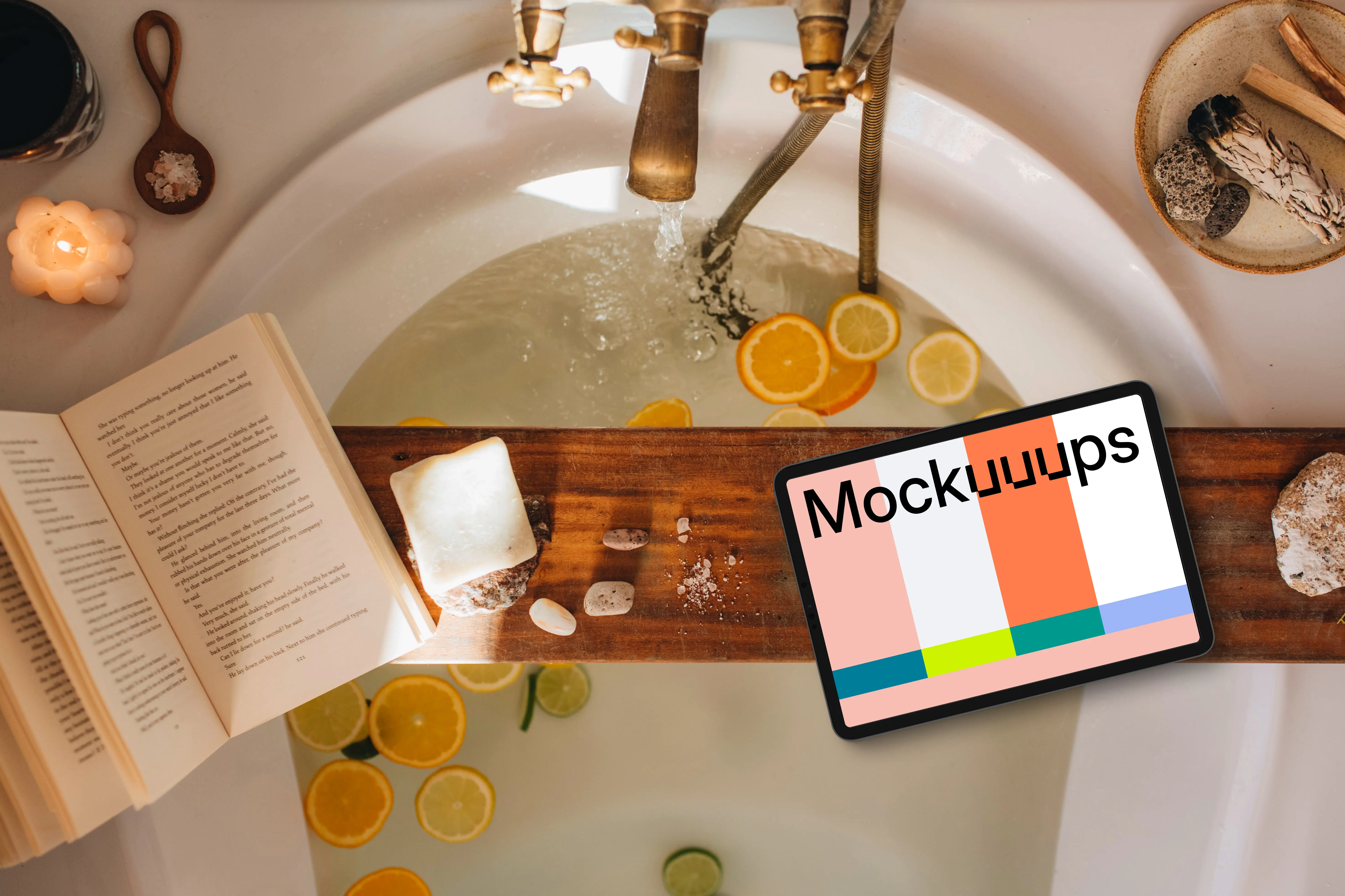 Healing bath ambiance with iPad mockup