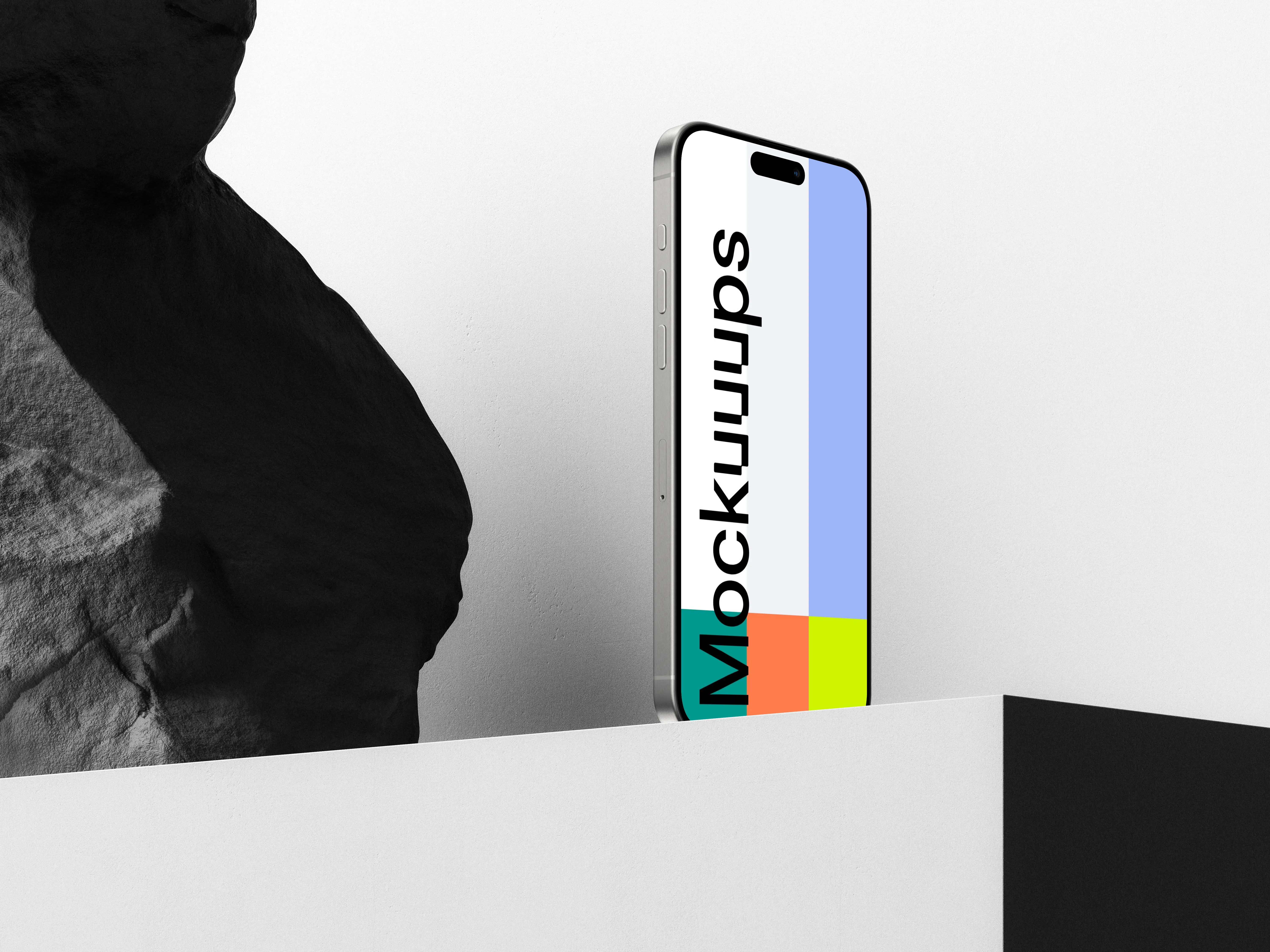 Hero iPhone 15 Pro Mockup with Rock