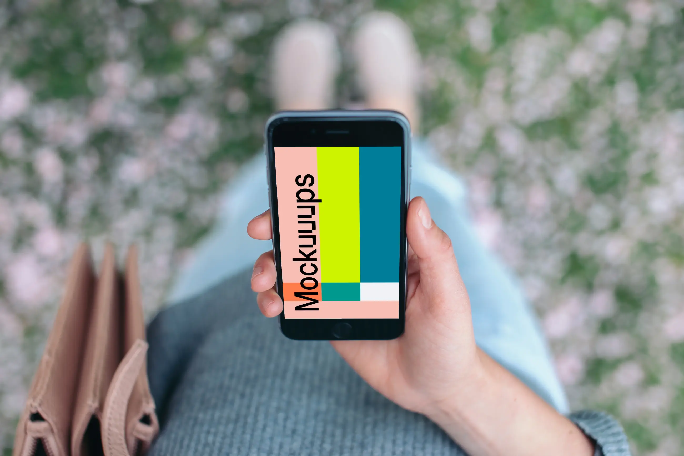 Holding iPhone 6 mockup in city park