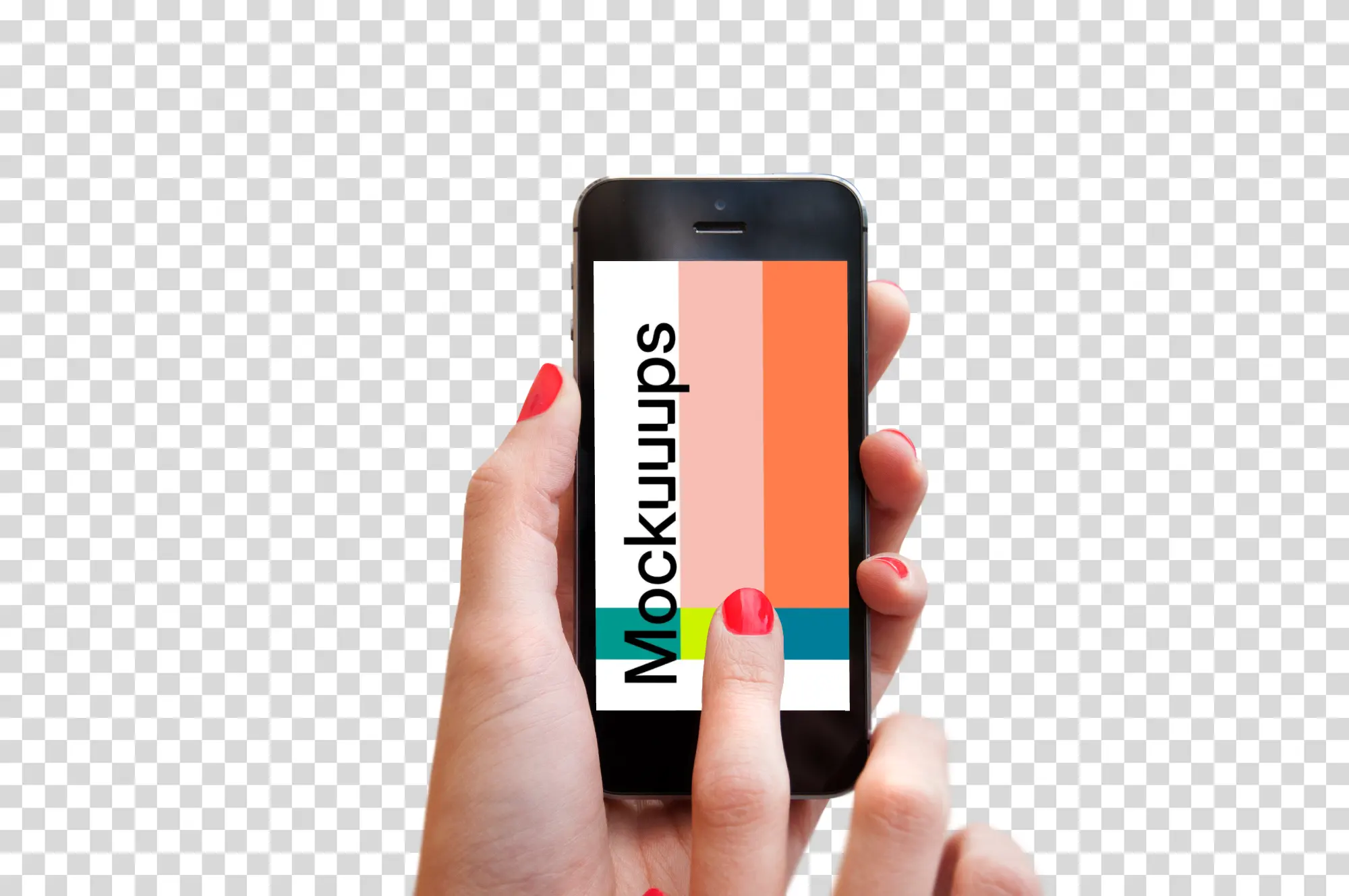 Holding iPhone SE mockup on editable background