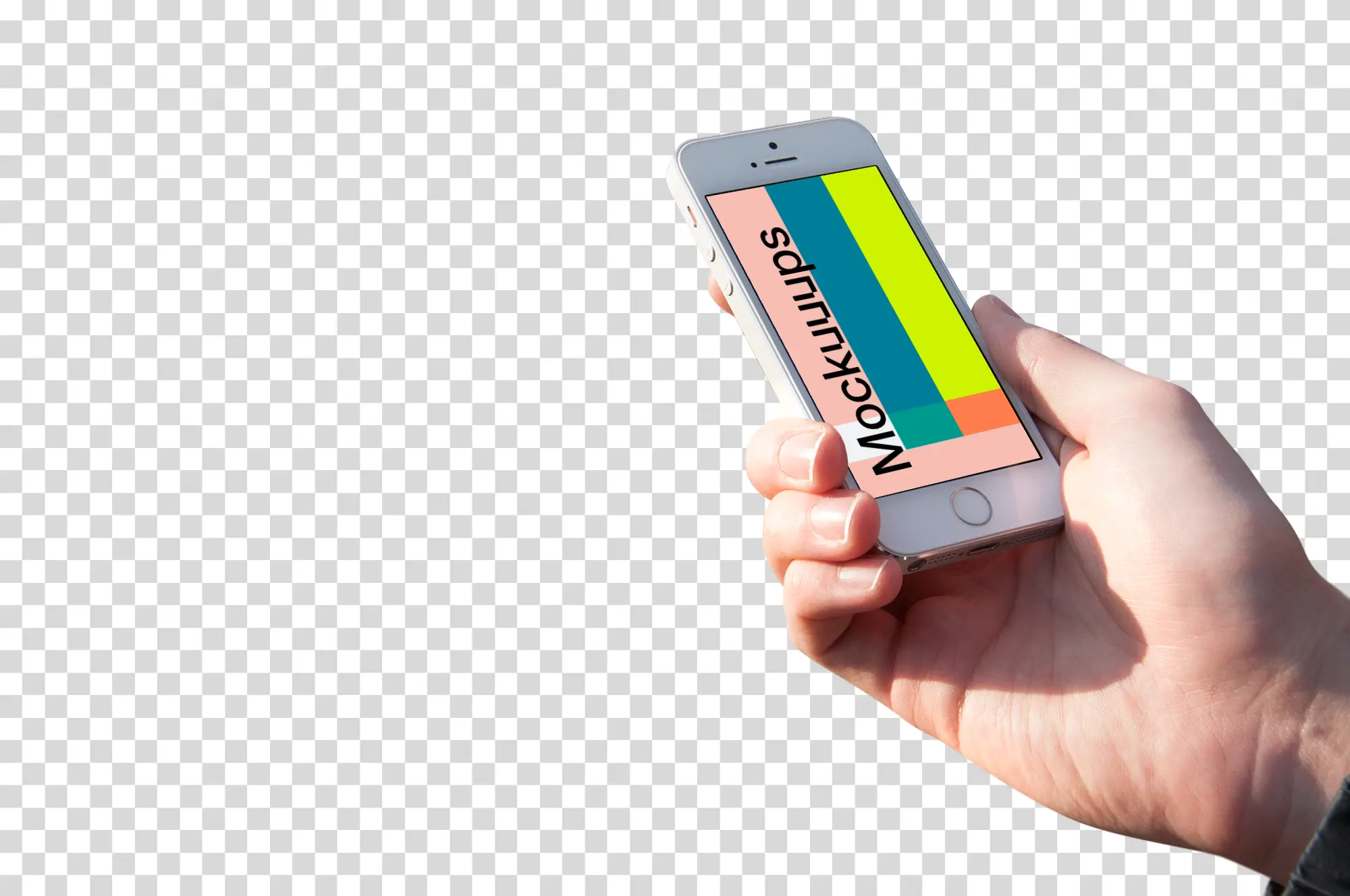 Holding iPhone SE mockup on editable background