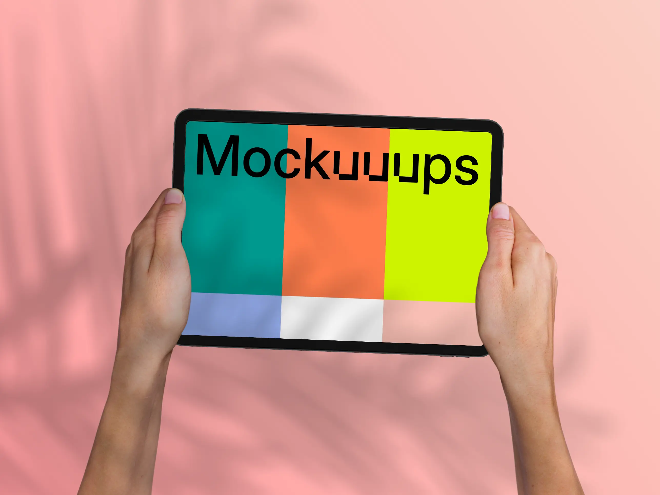 Holding tablet mockup on the gradient background