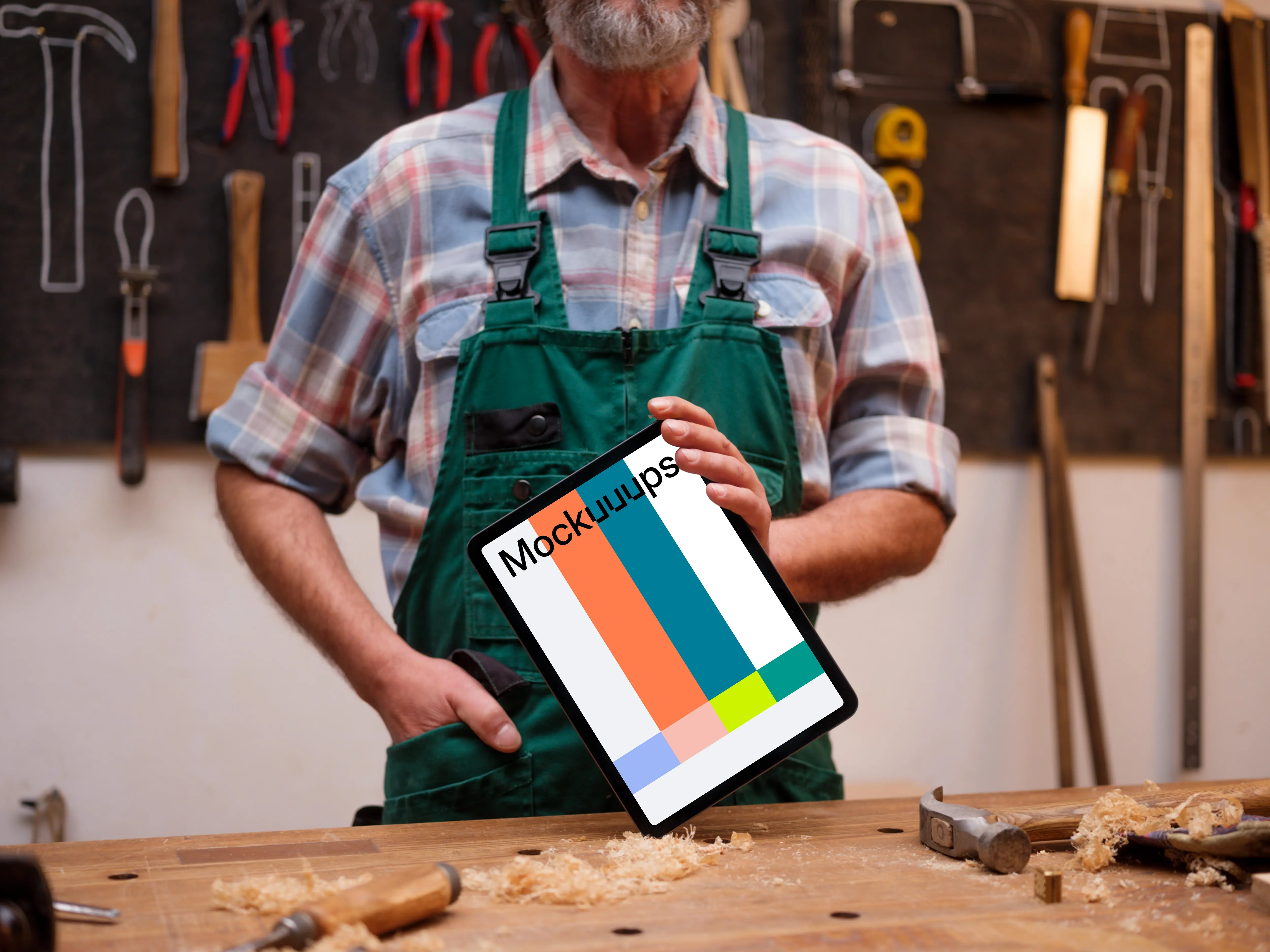iPad Air held by the carpenter