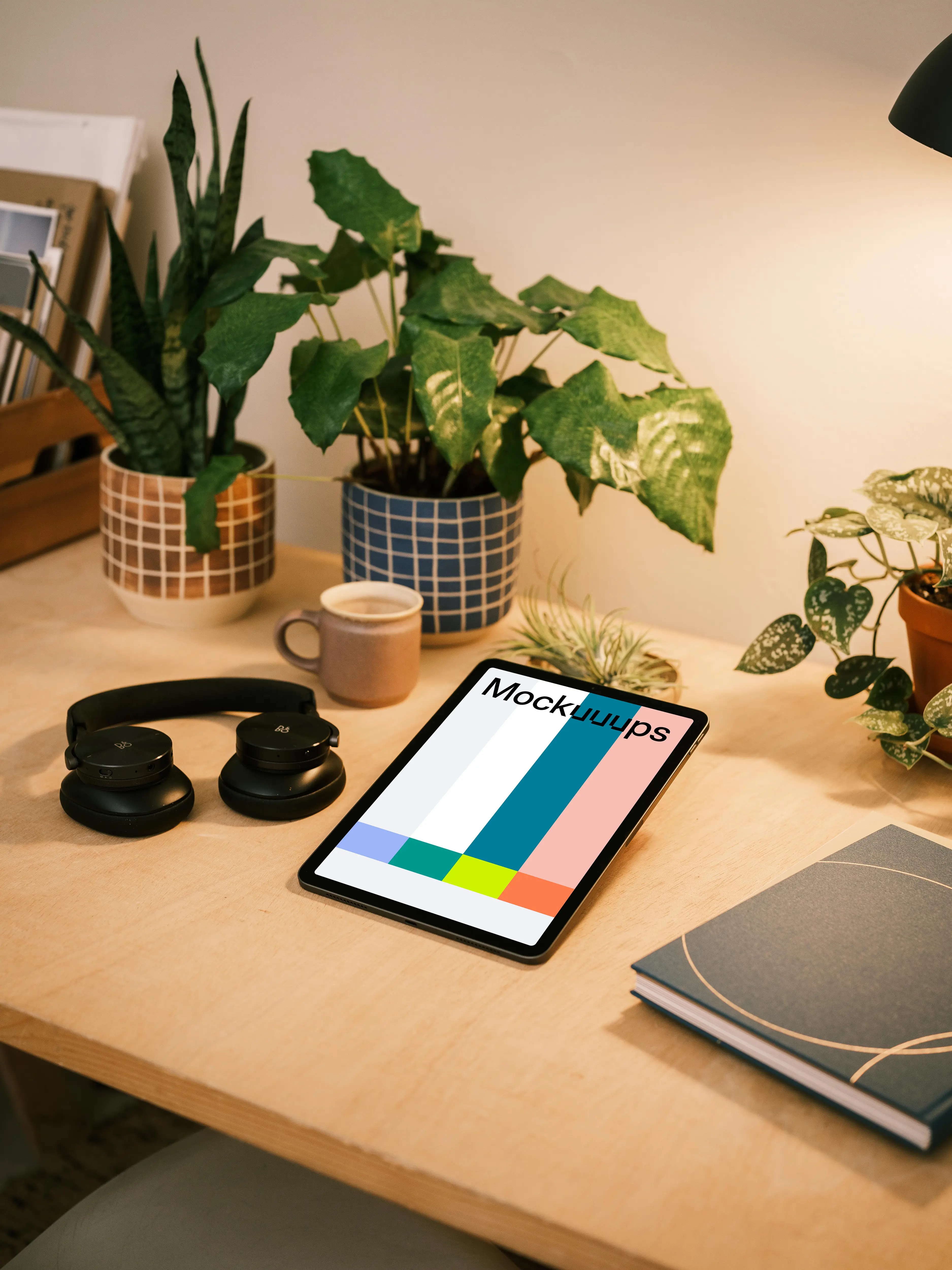 iPad Air mockup elevated in a reading position on a table