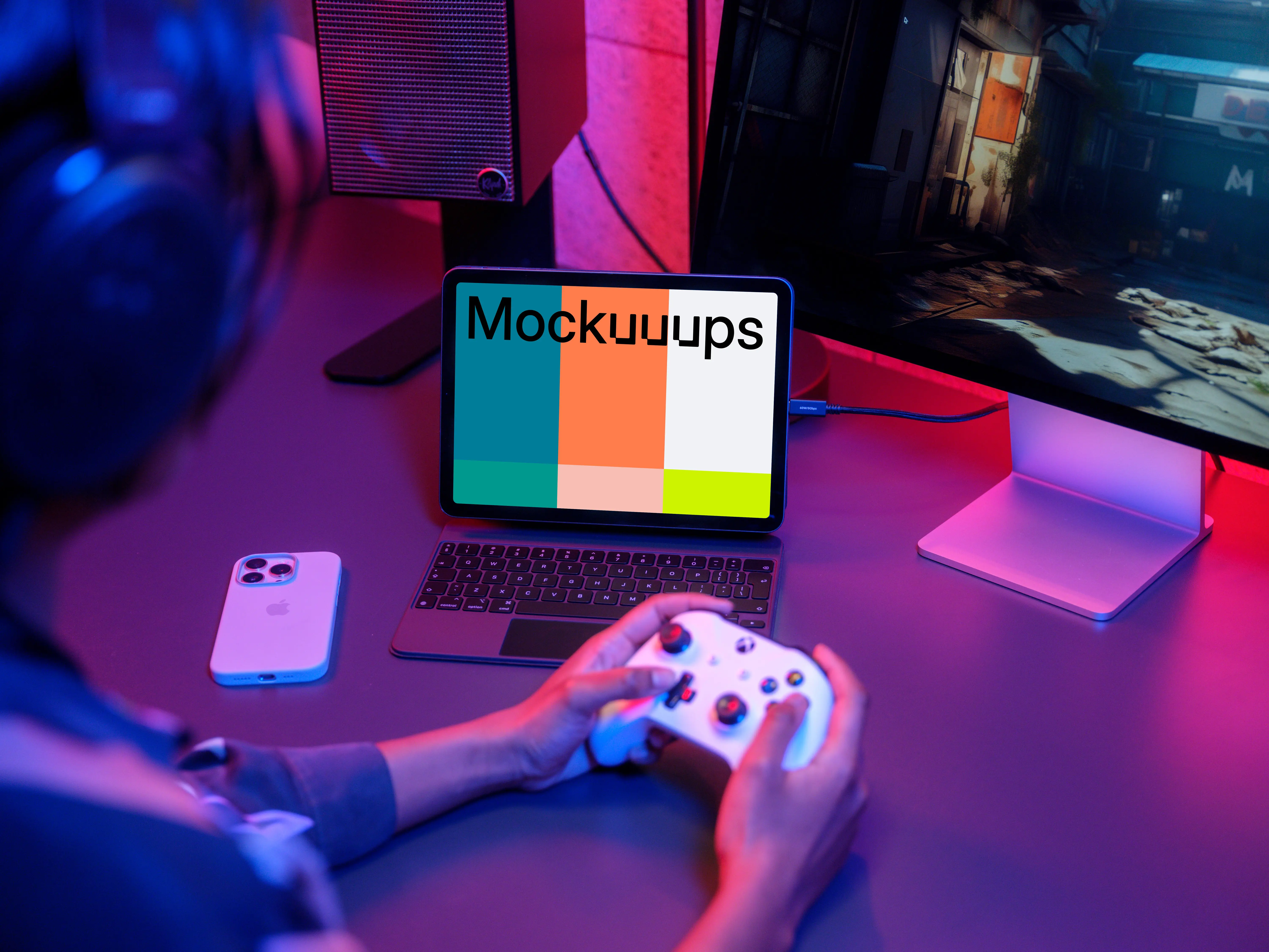 iPad Air mockup in a gaming setup
