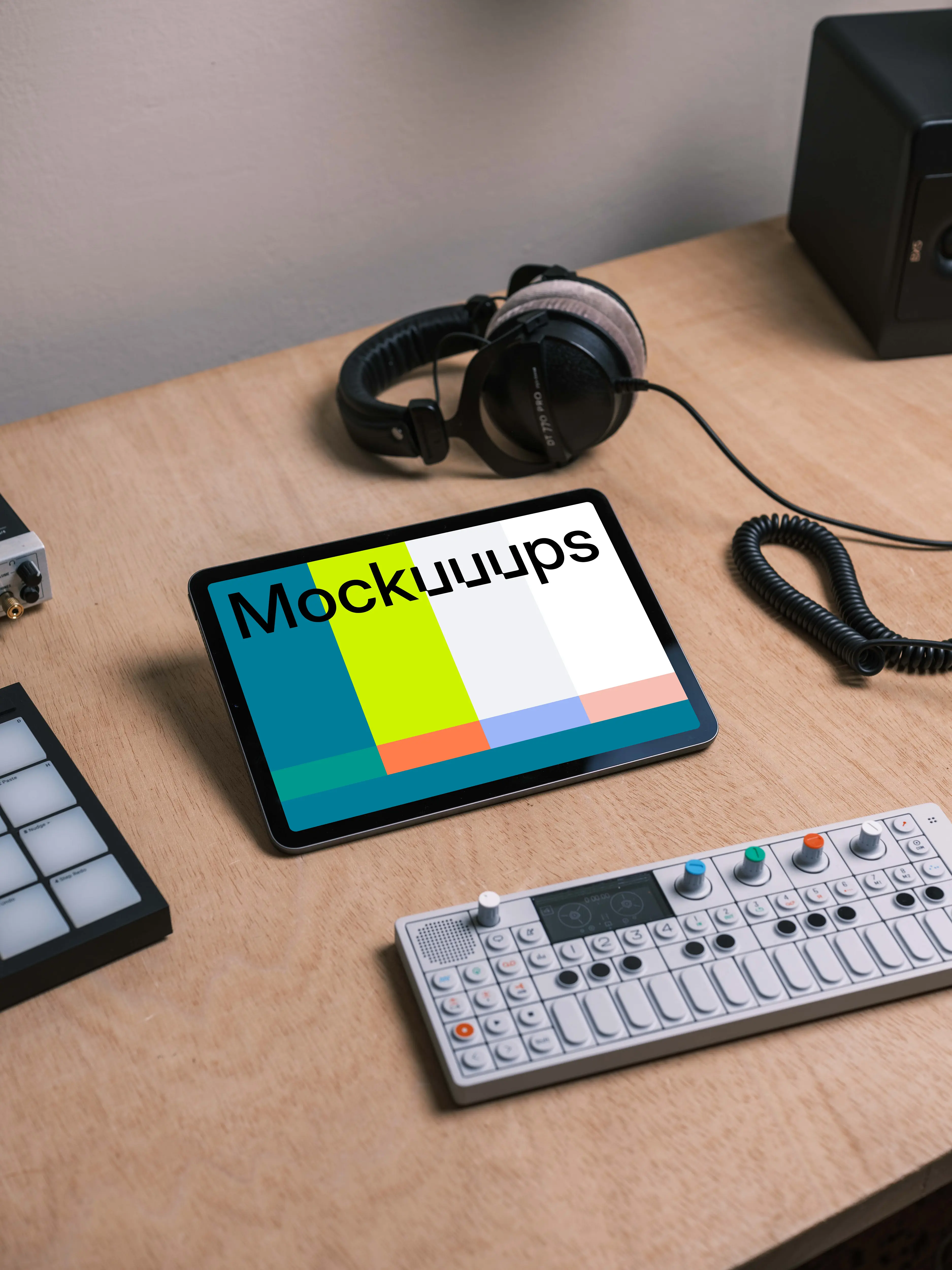 iPad Air mockup in the podcast studio