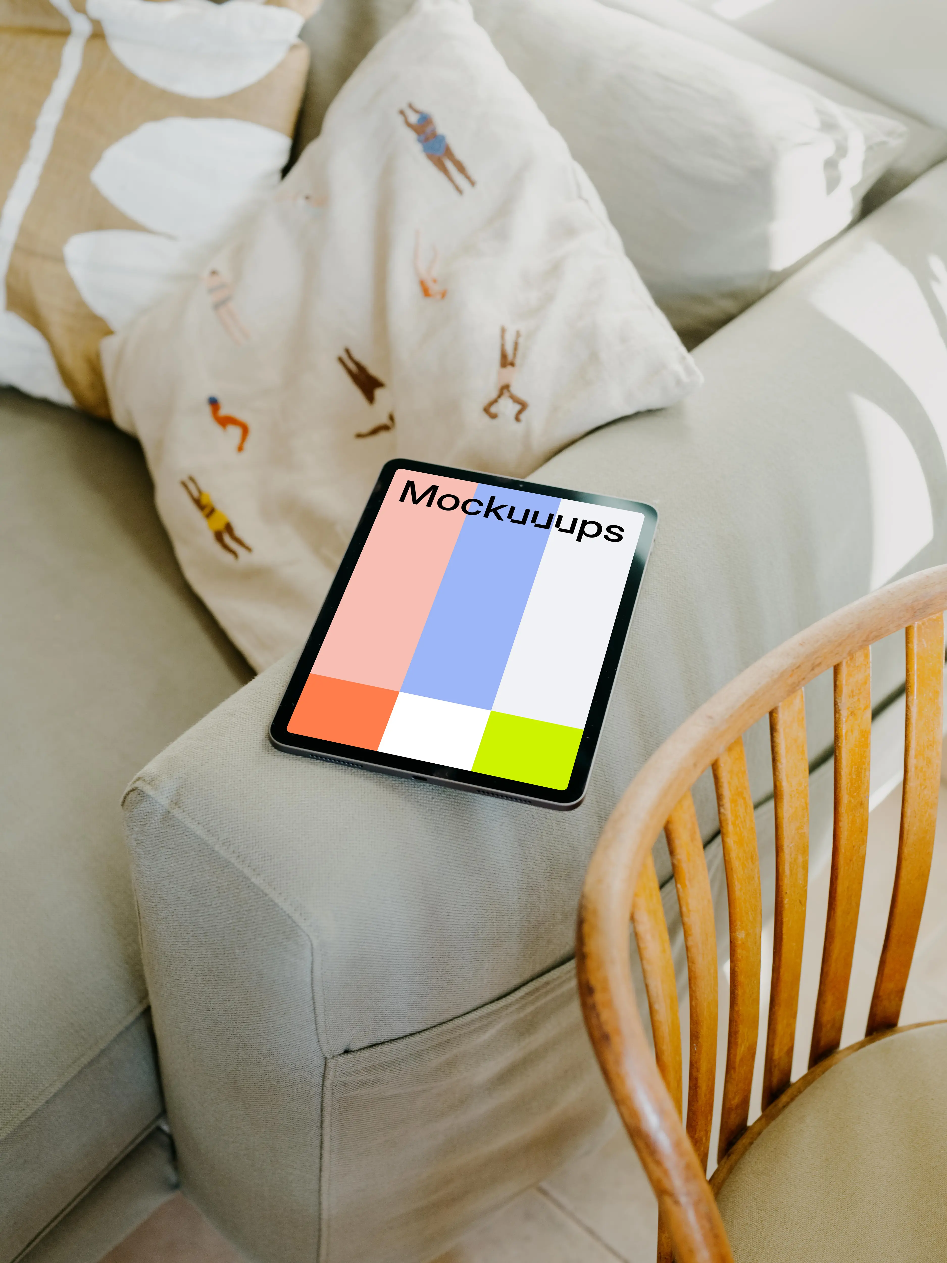 iPad Air mockup on a sofa