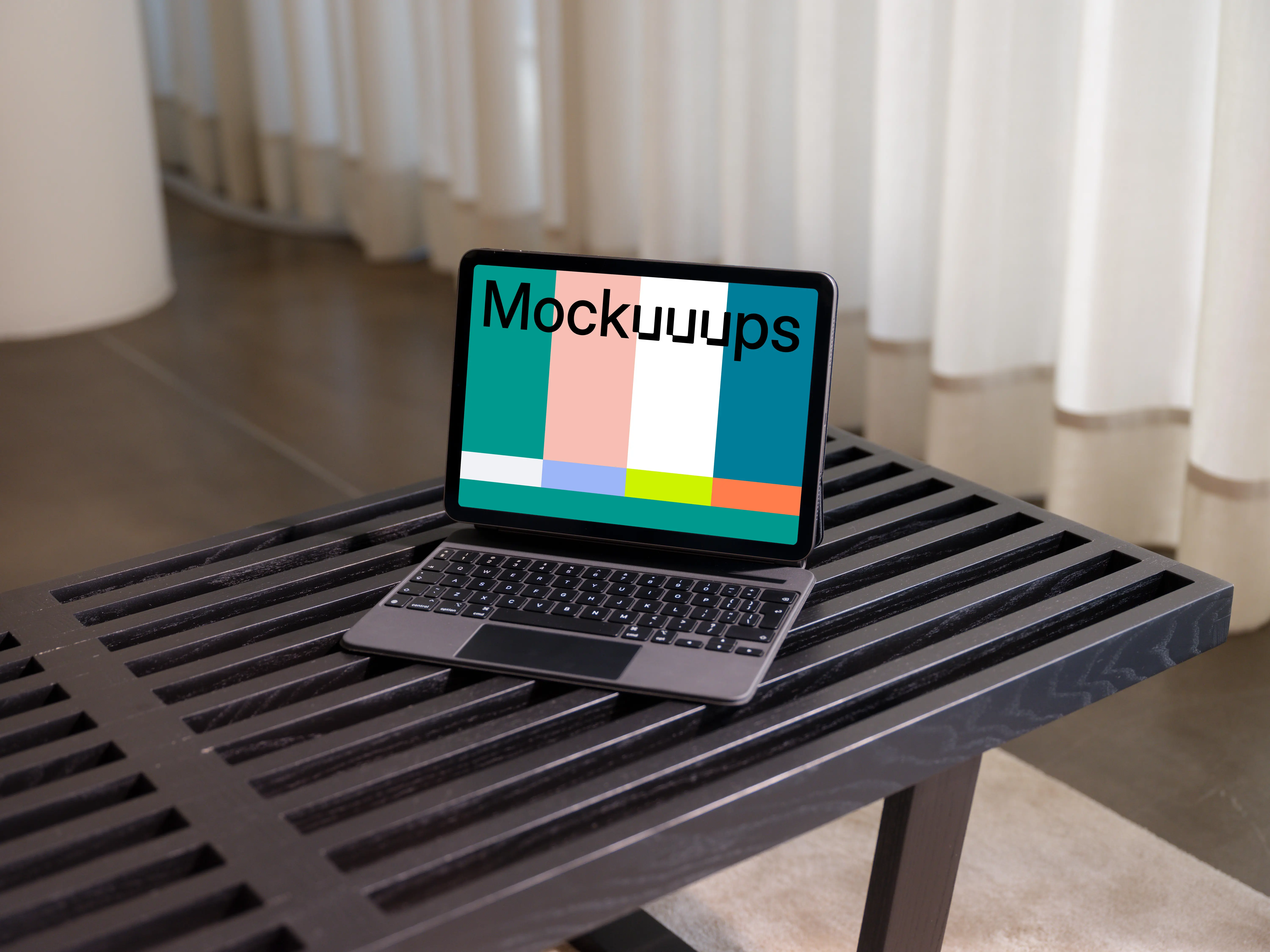 iPad Air mockup on modern wooden table