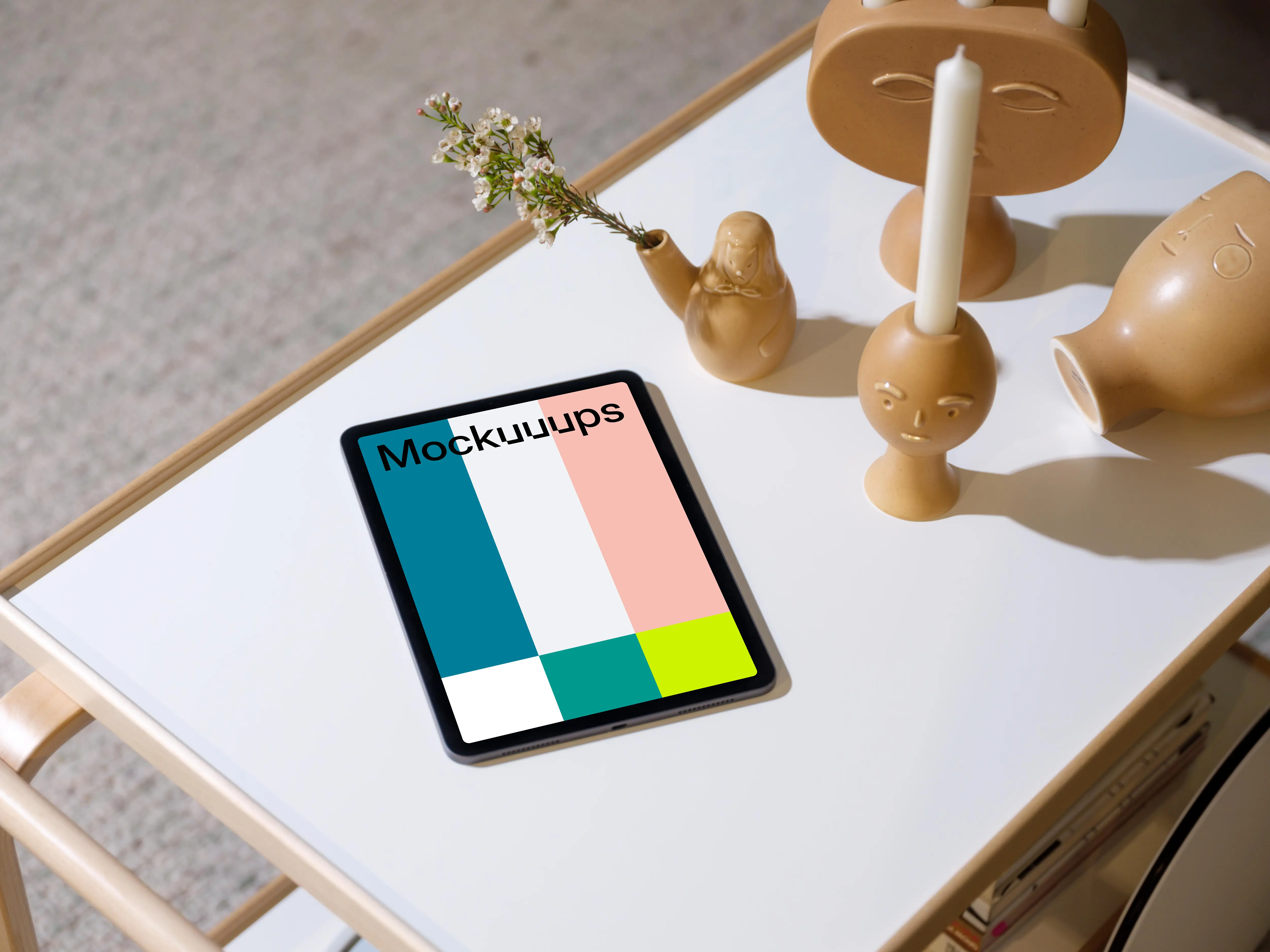 iPad Air mockup on the white conference table