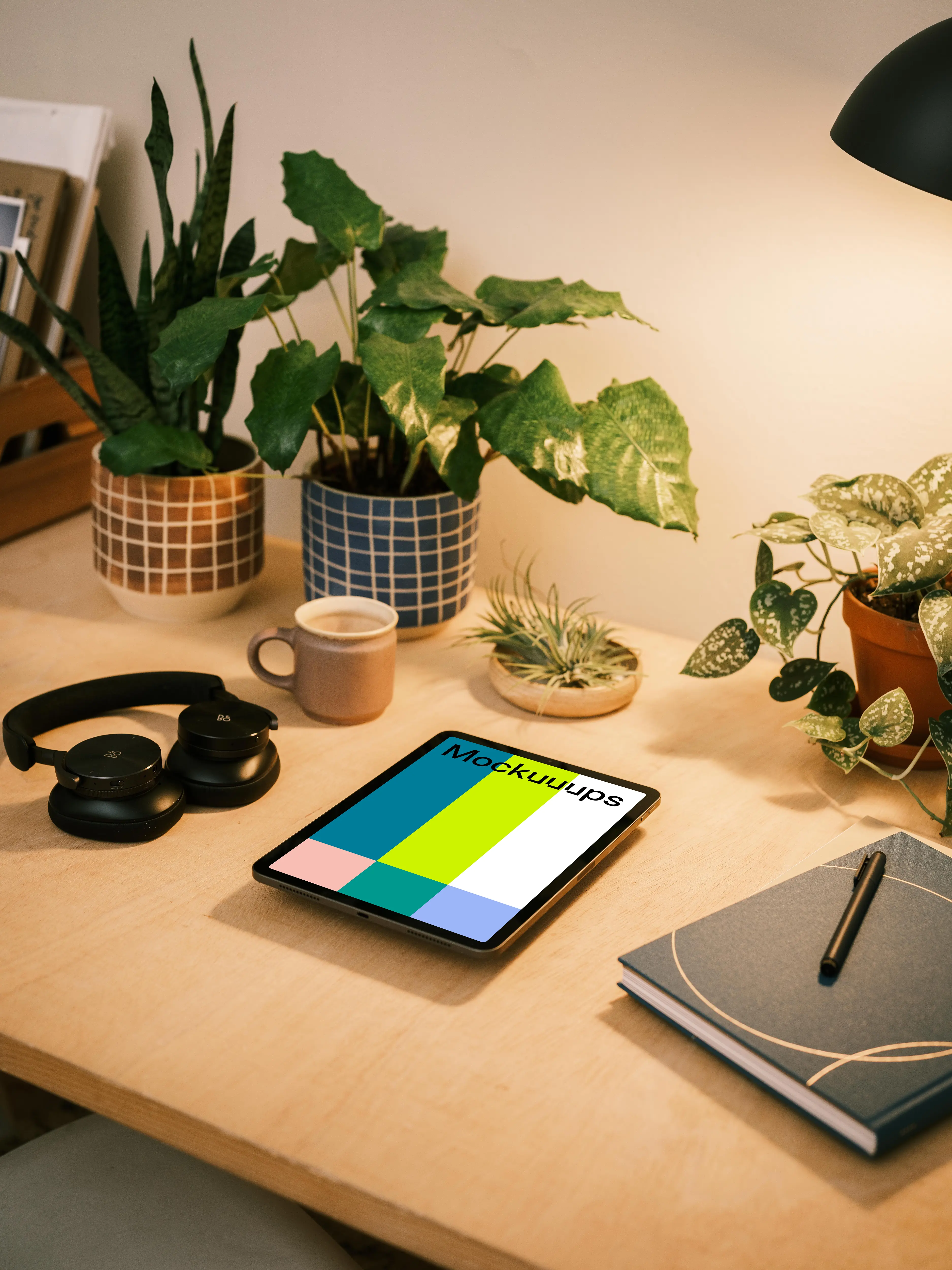 iPad Air mockup with a pair of headphones