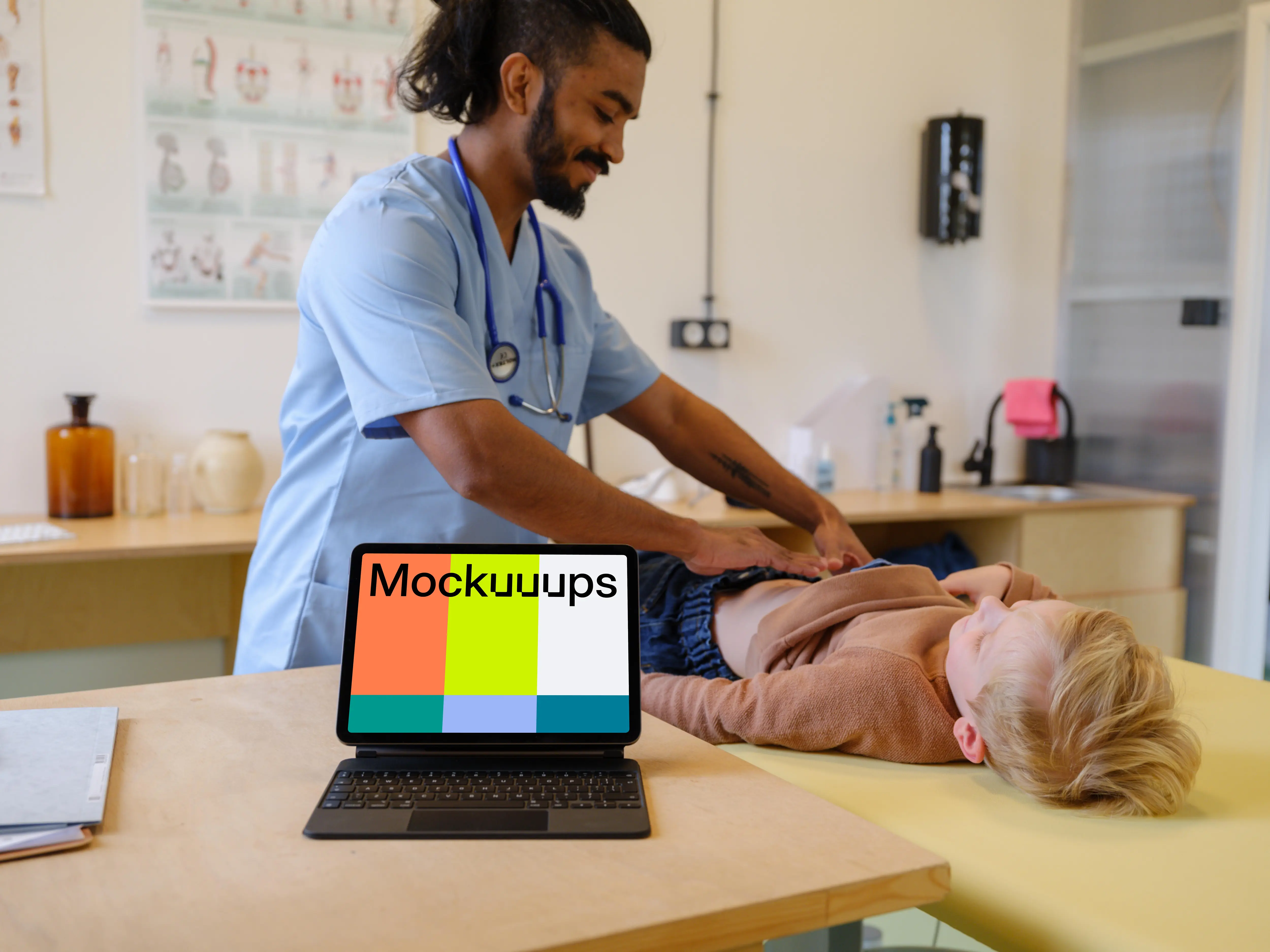 iPad mockup and children’s doctor’s office