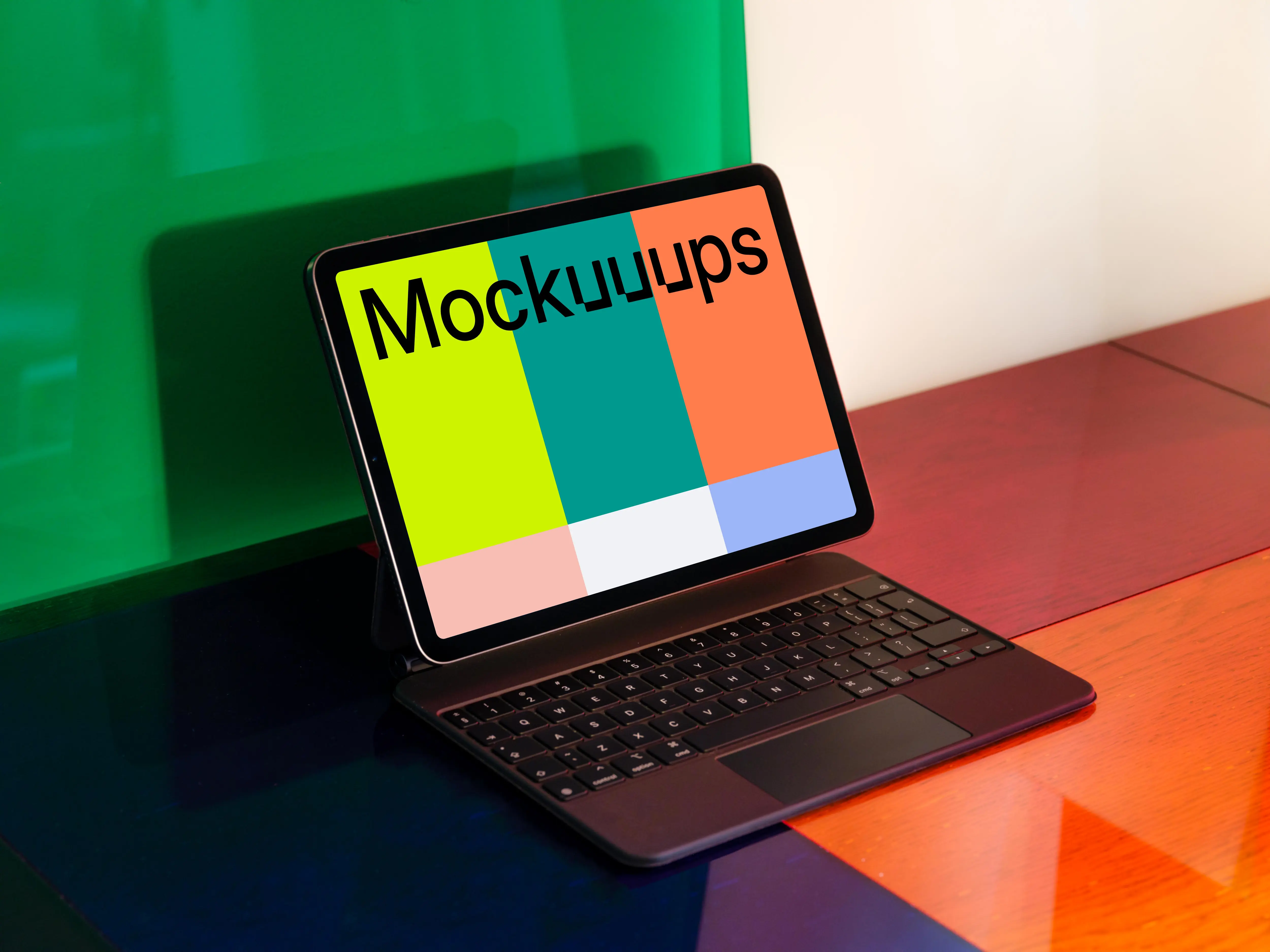 iPad mockup in colorful environment