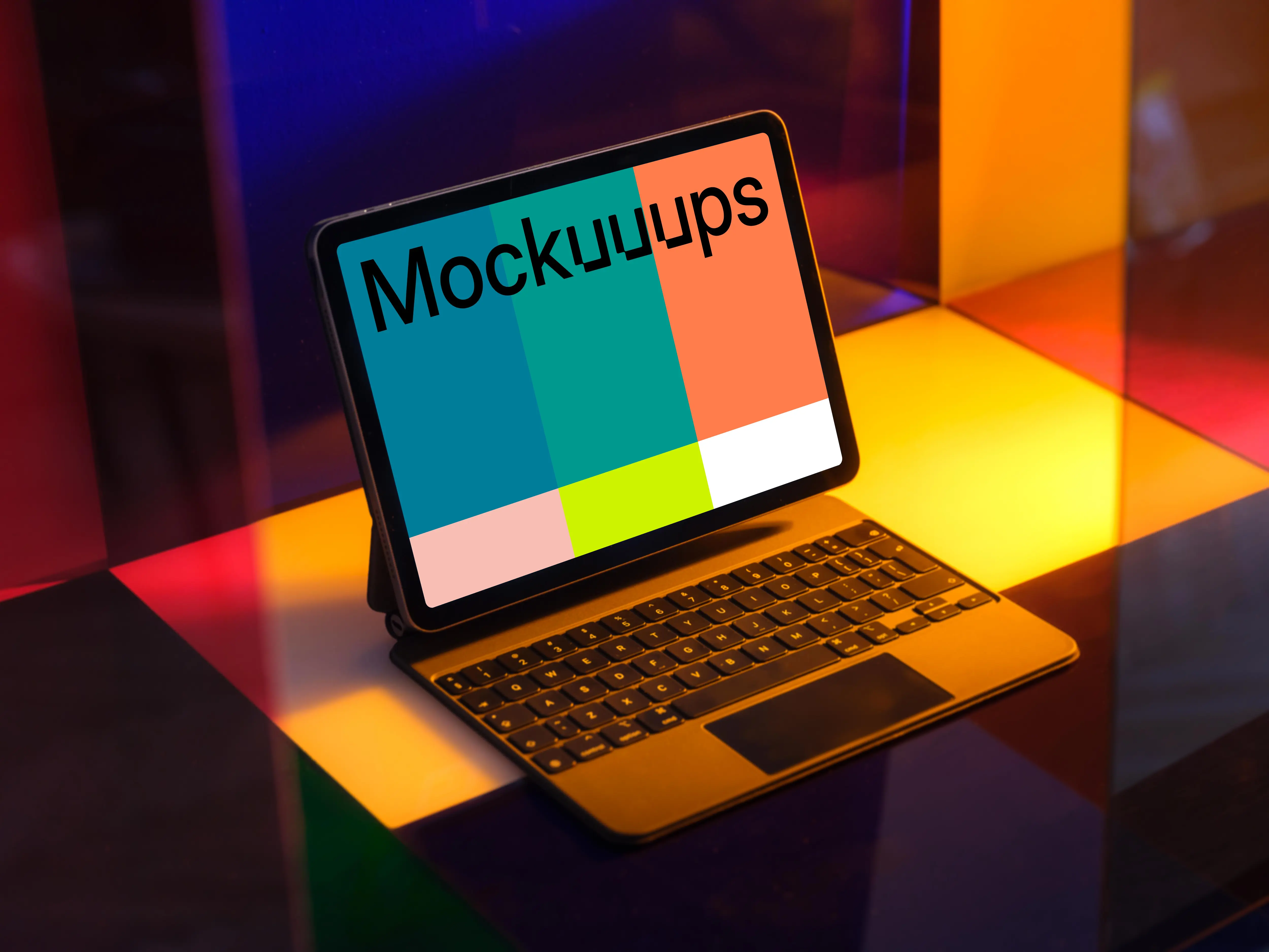 iPad mockup on a colorful background