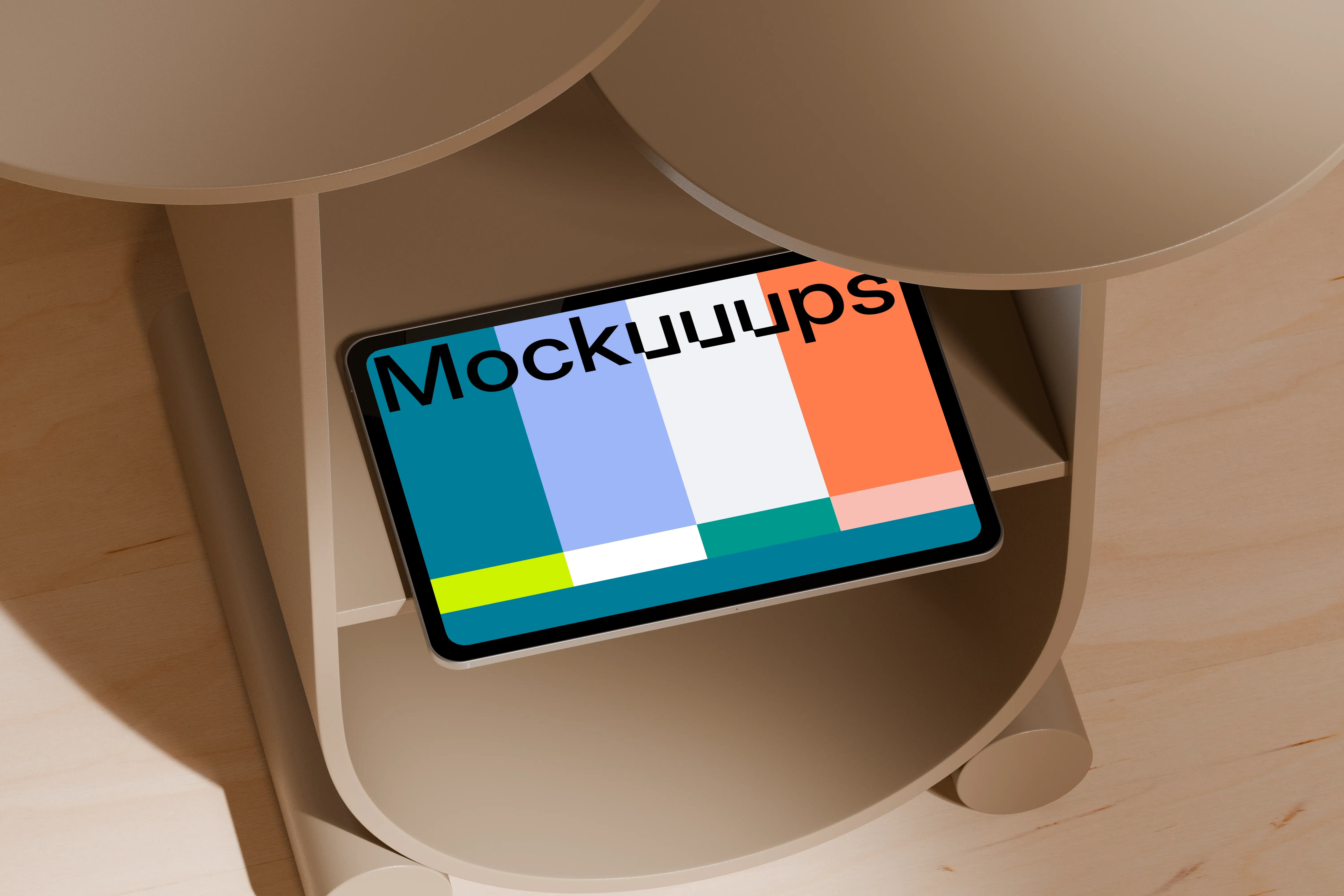 iPad Pro mockup in a modern wooden interior