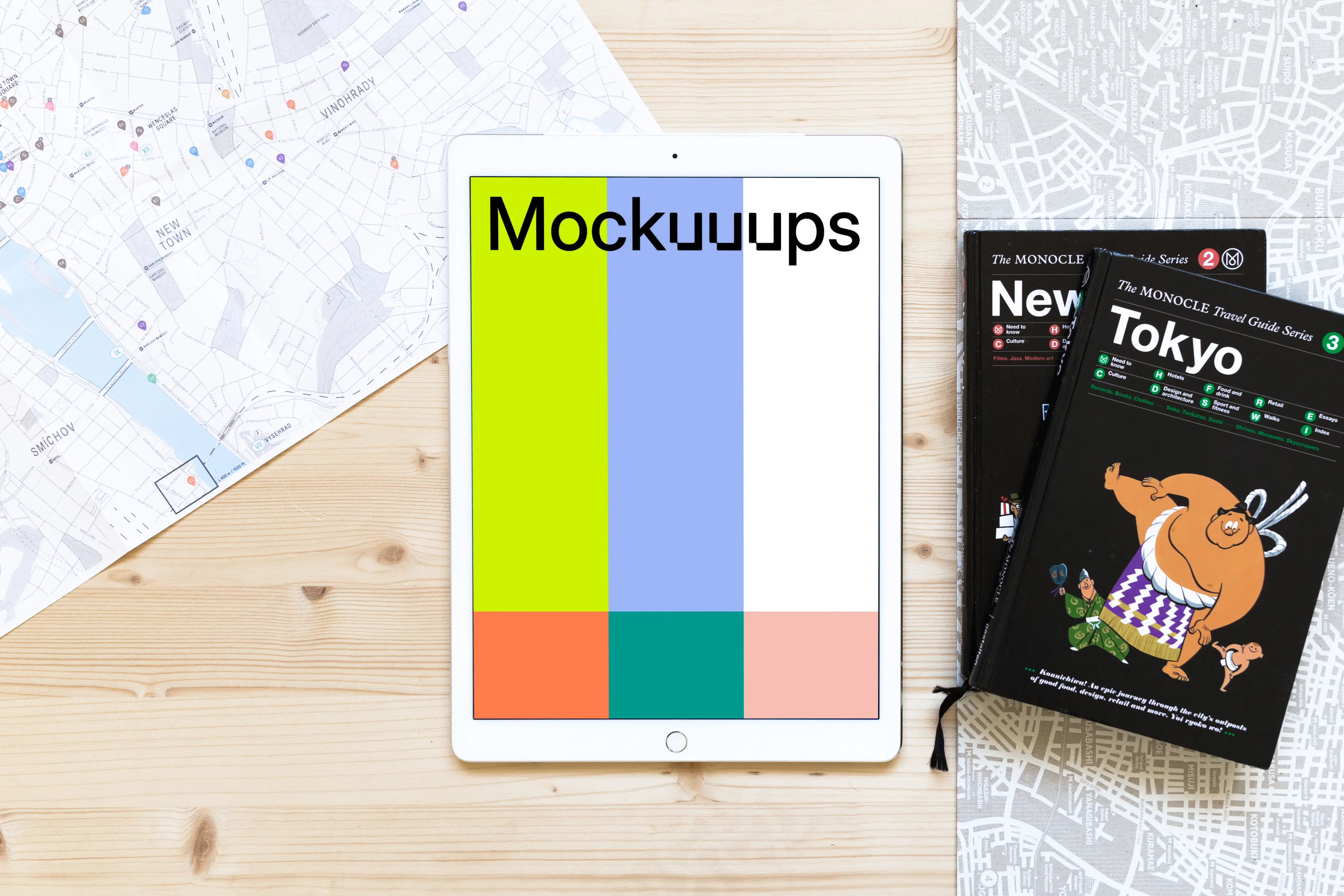 iPad Pro mockup next to the travel guides