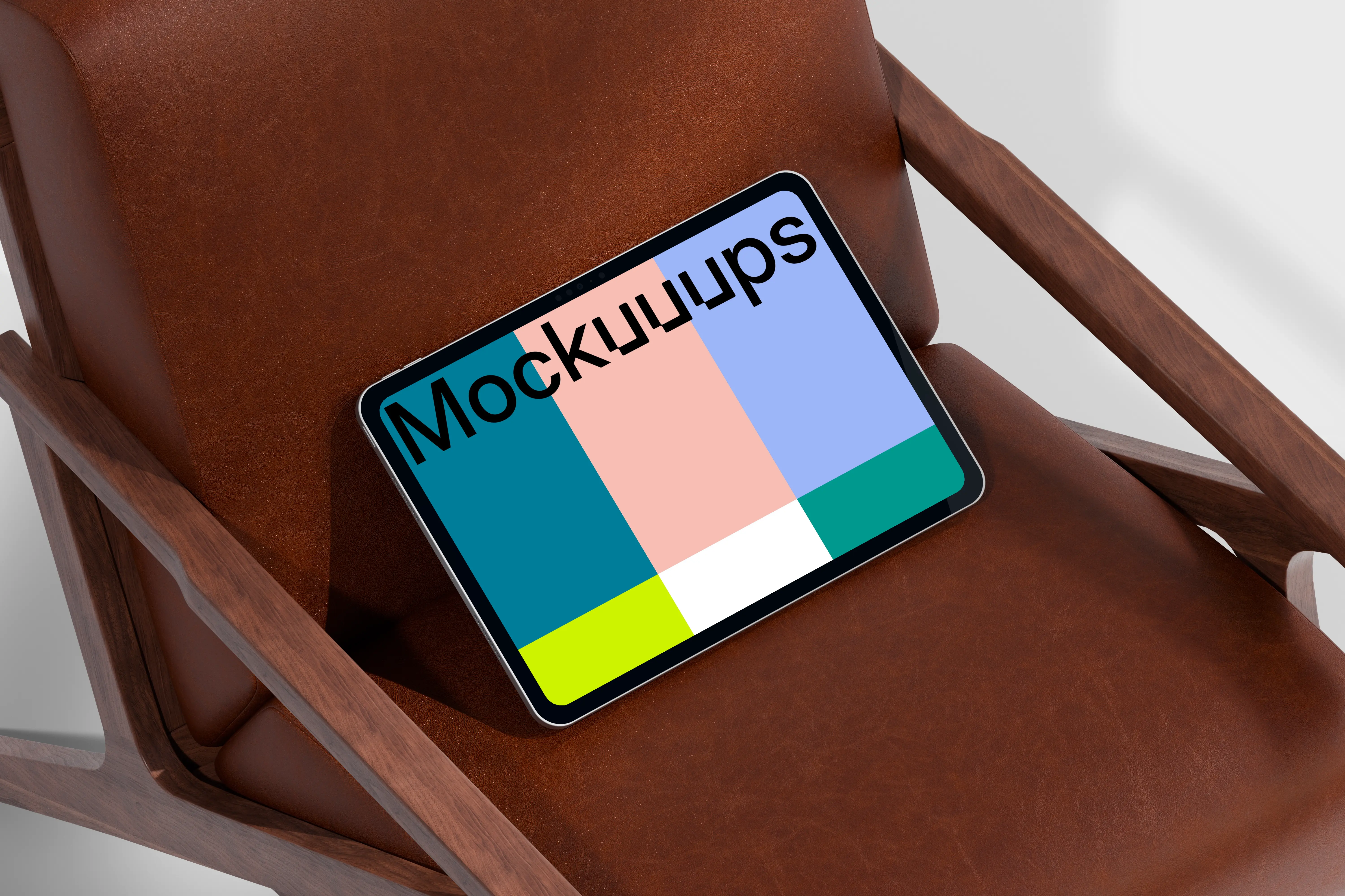 iPad Pro mockup on a leather chair