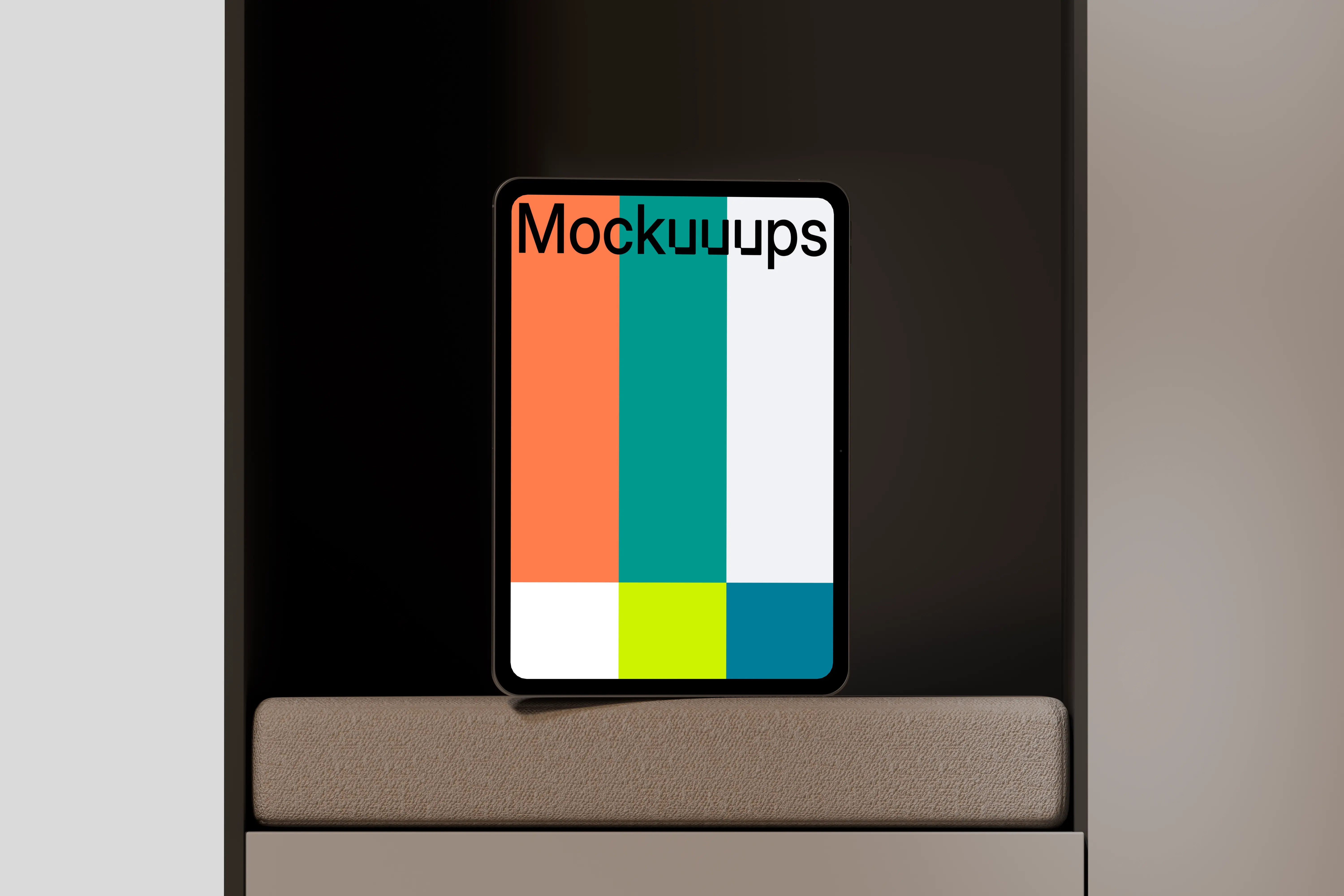 iPad Pro mockup on a modern shelf