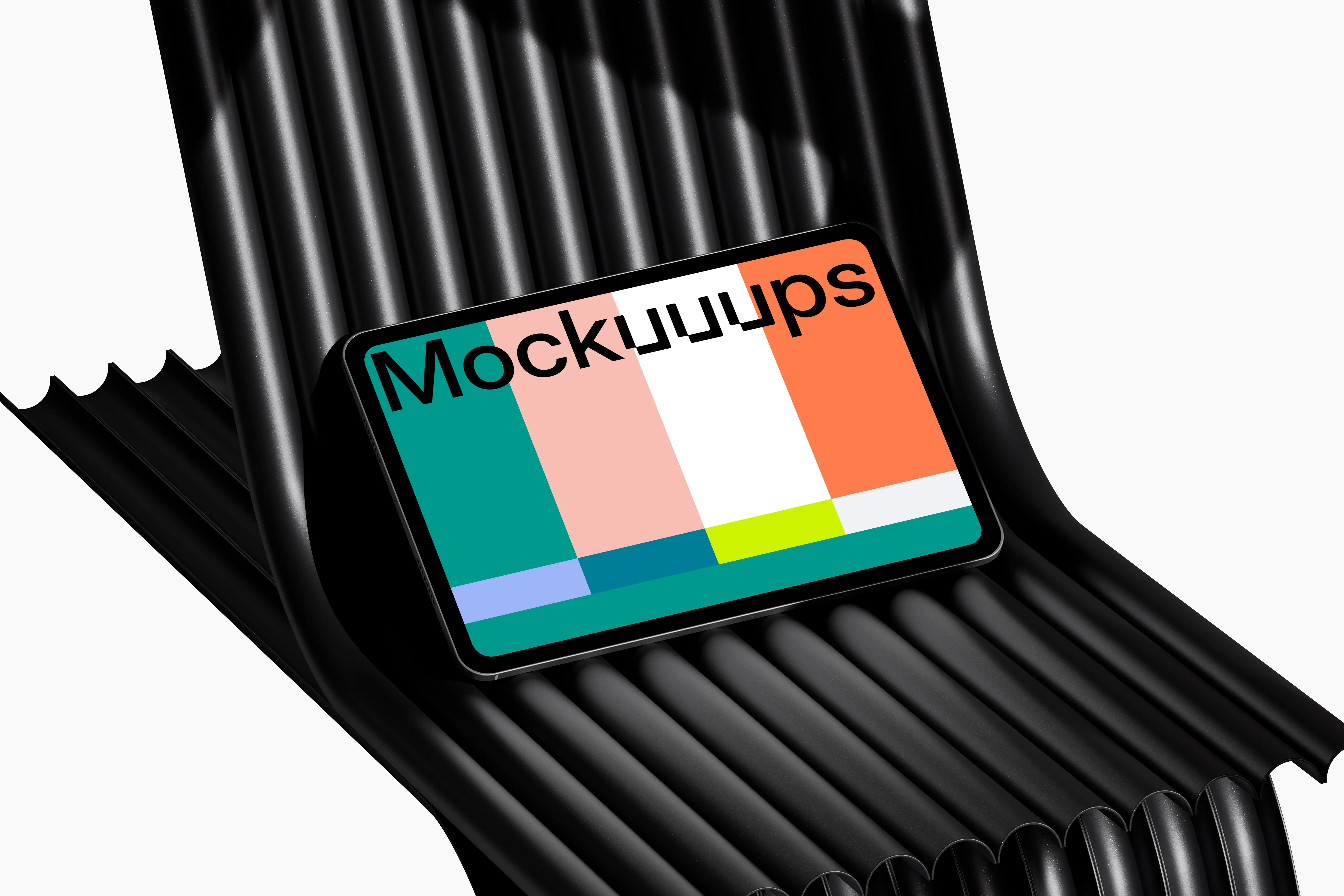 iPad Pro mockup on black ribbed surface