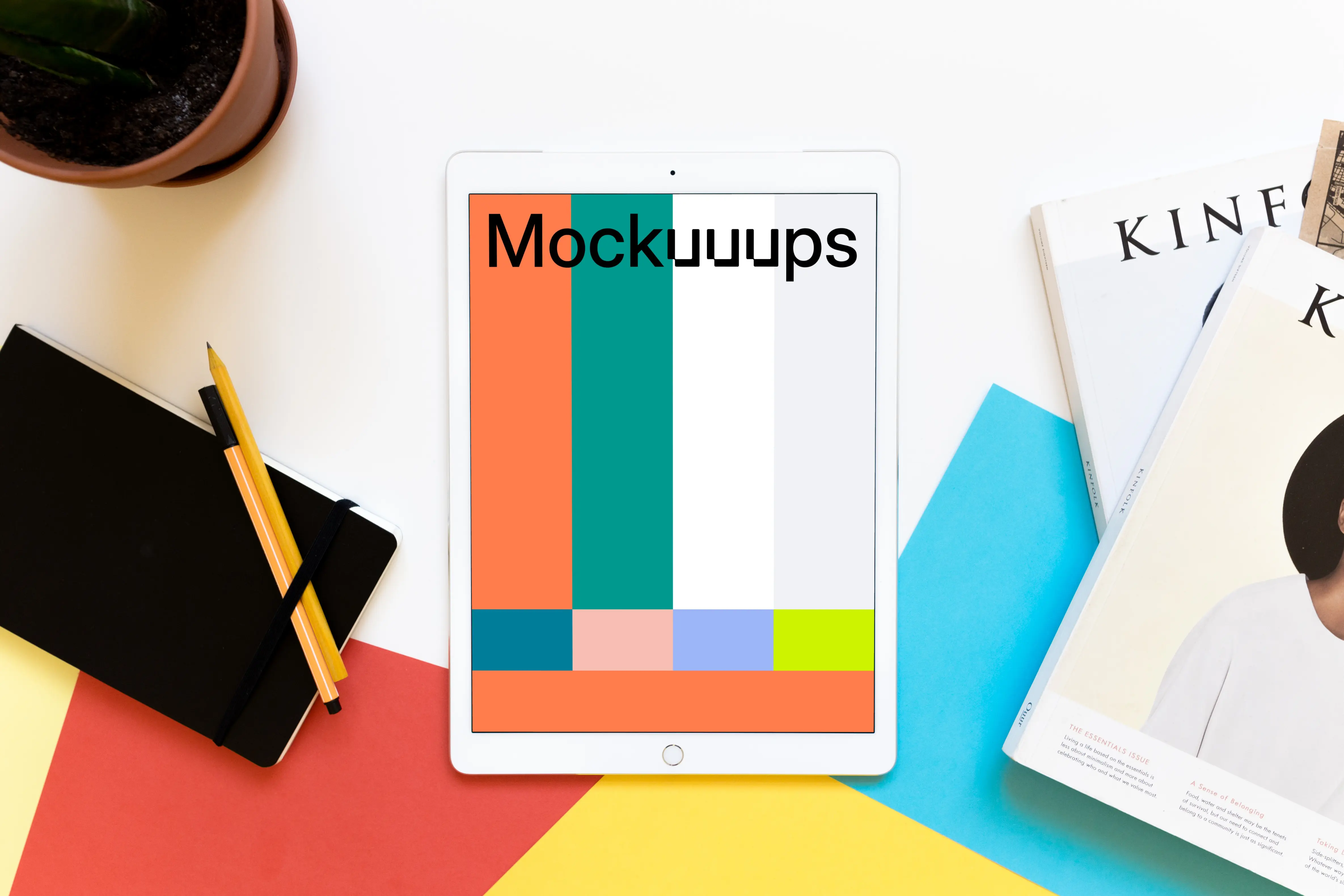 iPad Pro mockup on the light working desk