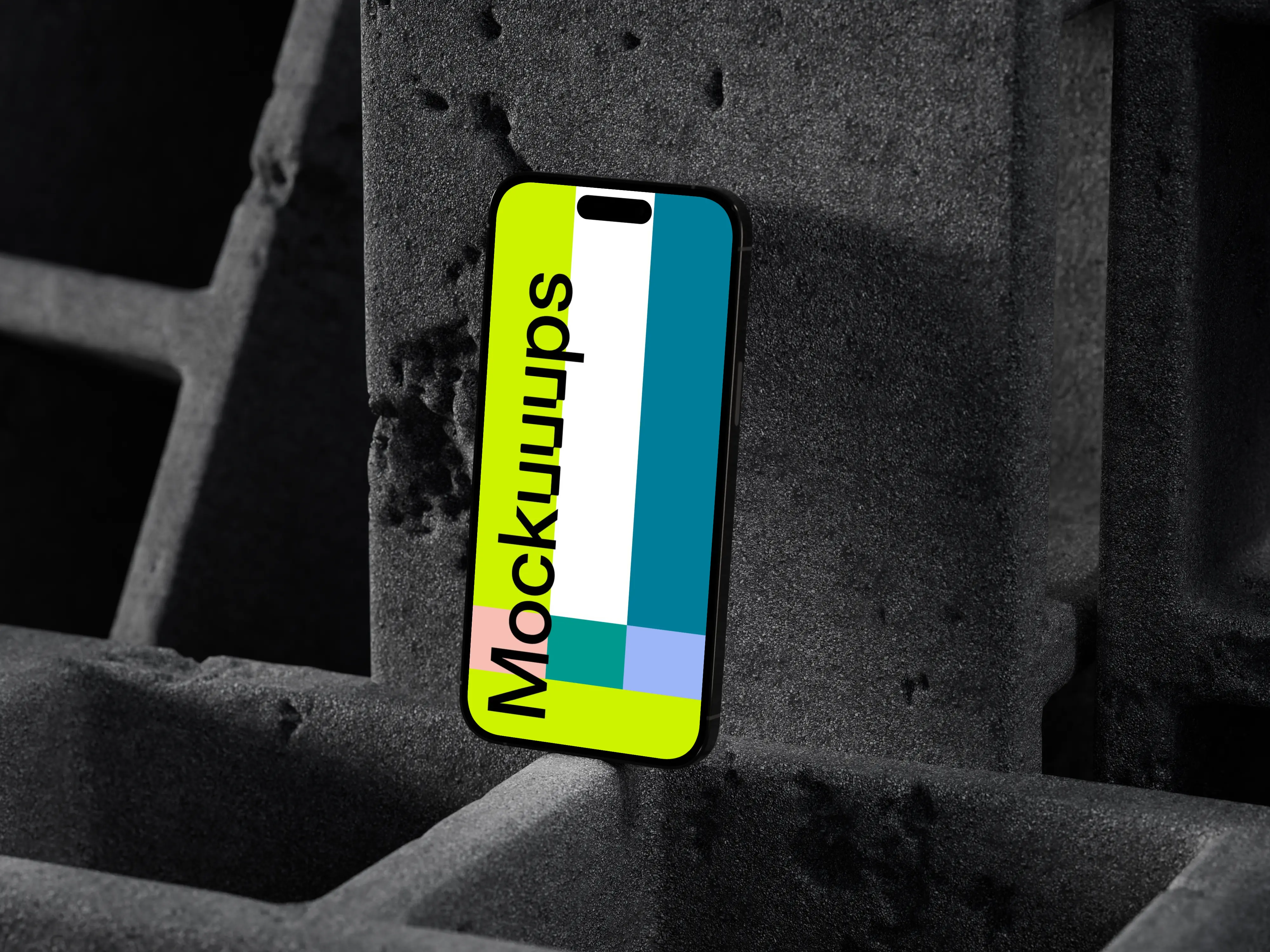 iPhone 16 mockup with concrete backdrop