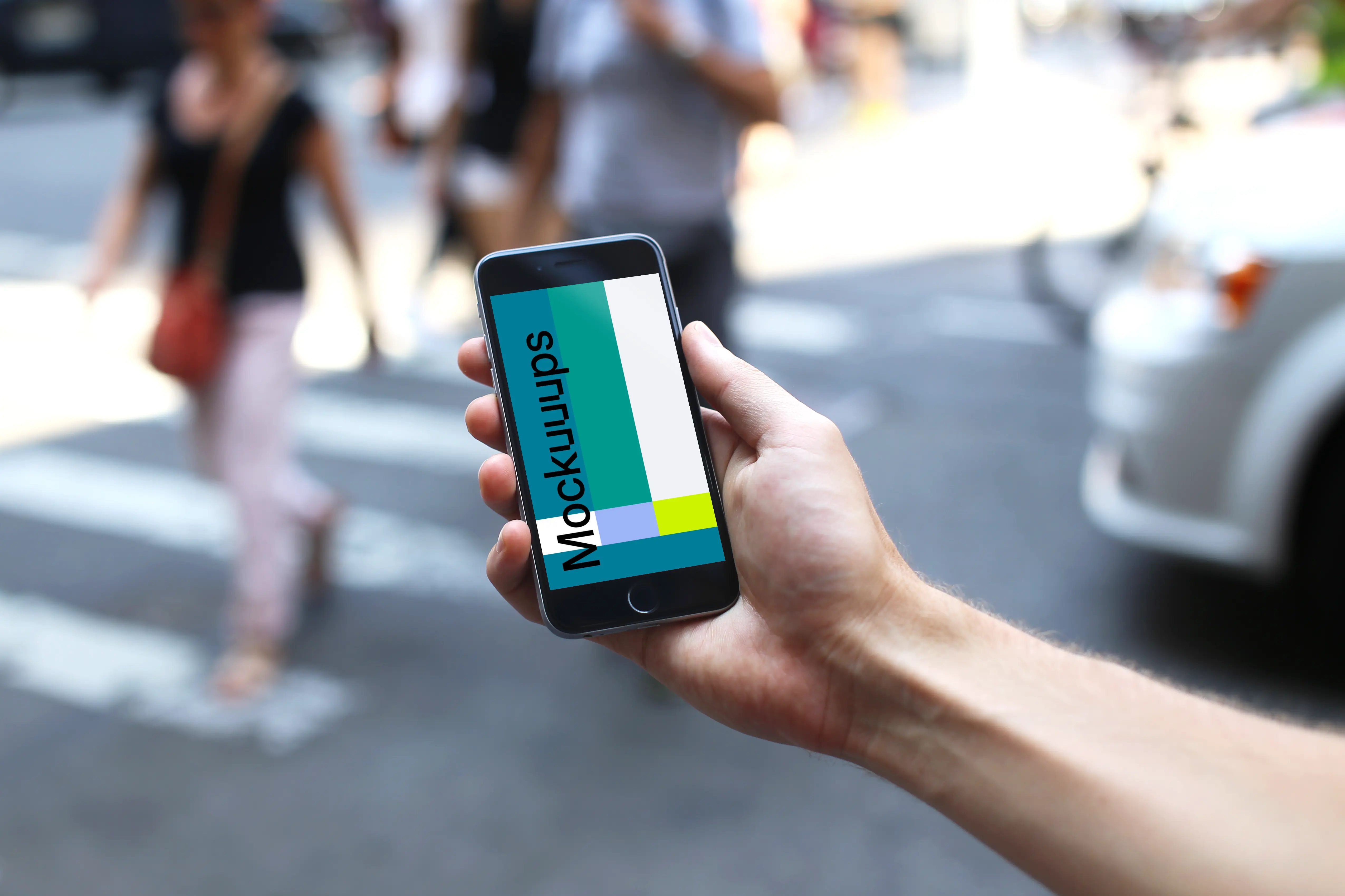 iPhone 6s mockup on a Crosswalk