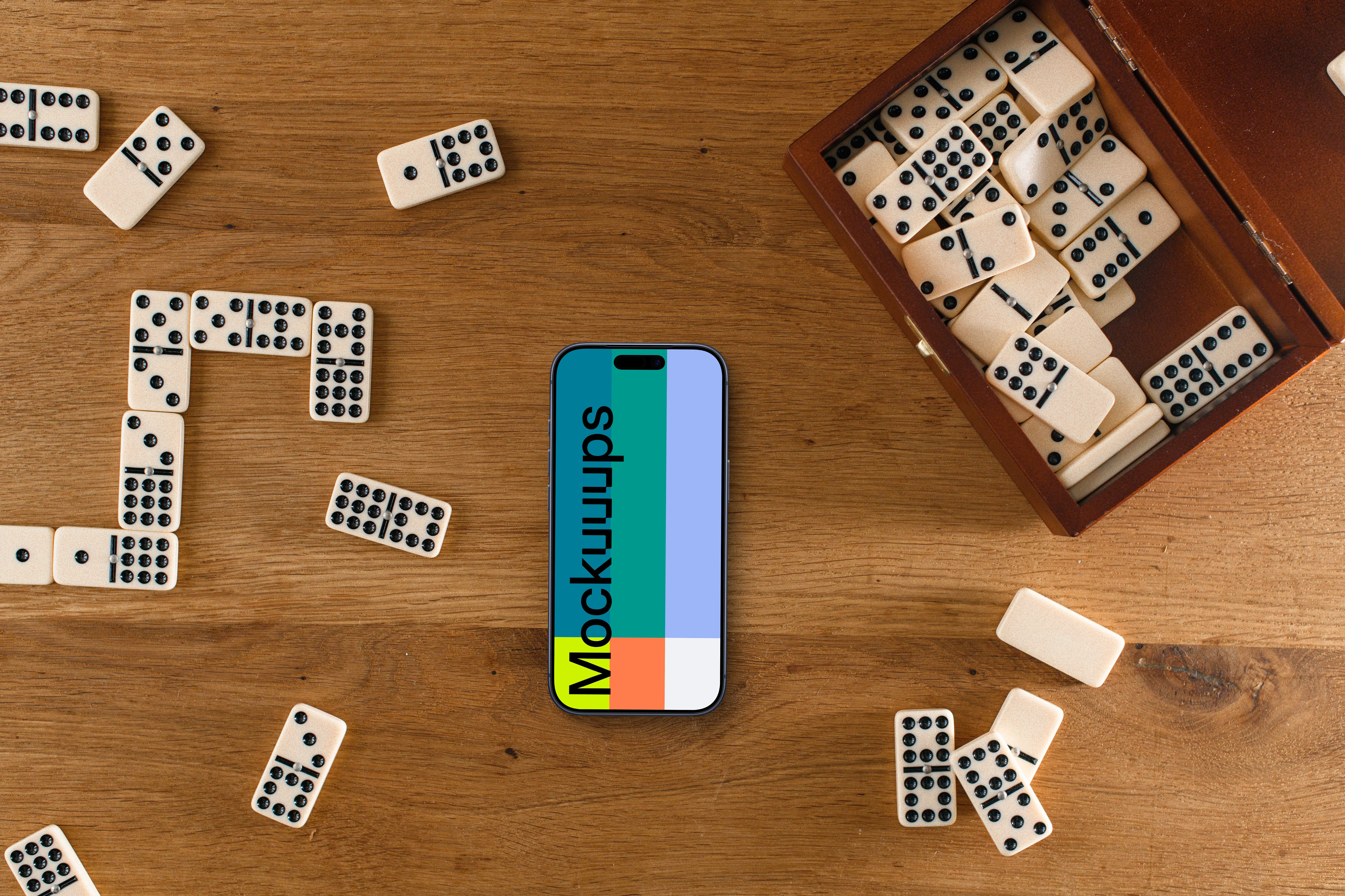 iPhone mockup and dominoes combo