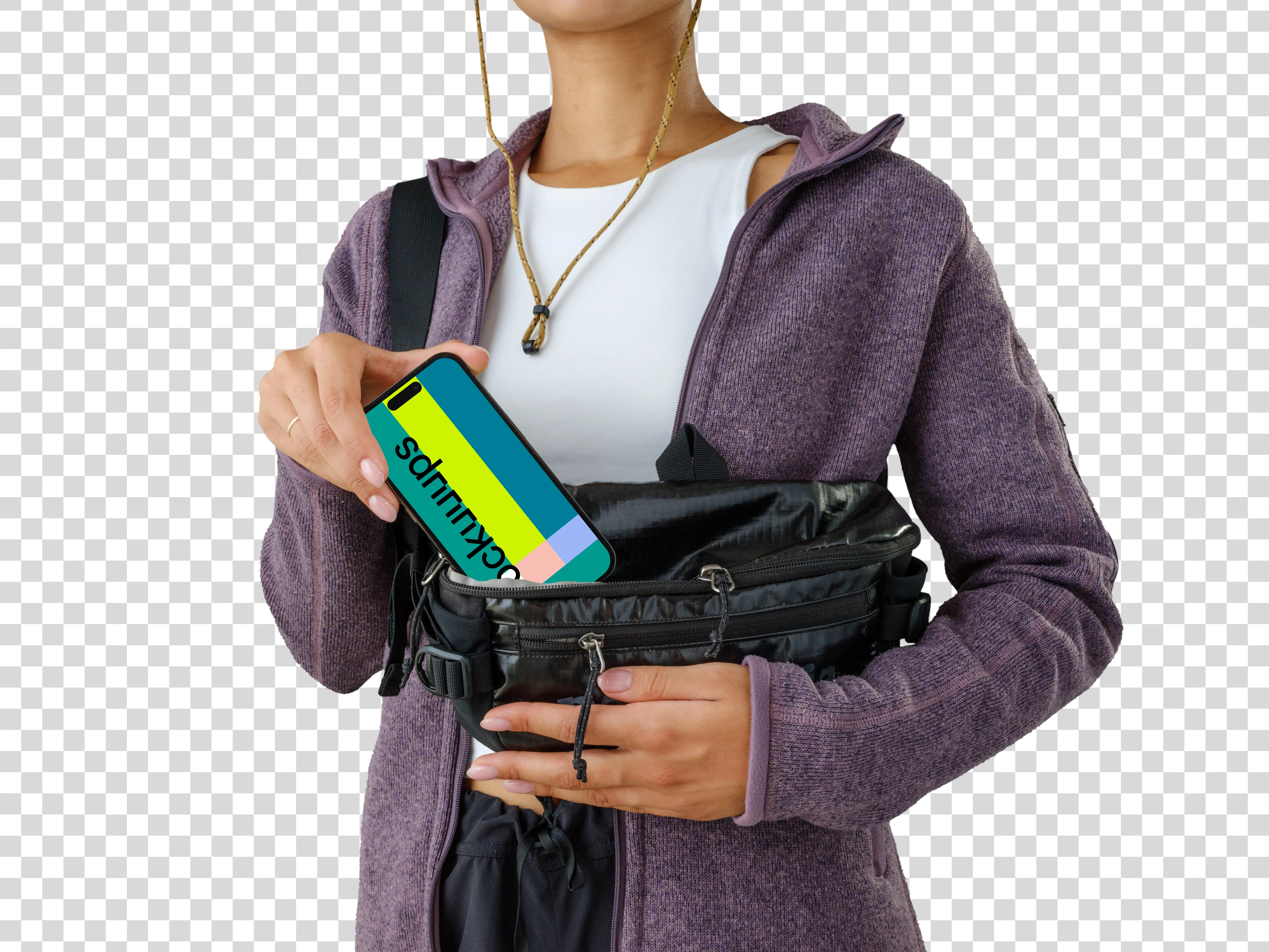 iPhone mockup in female tourist hand