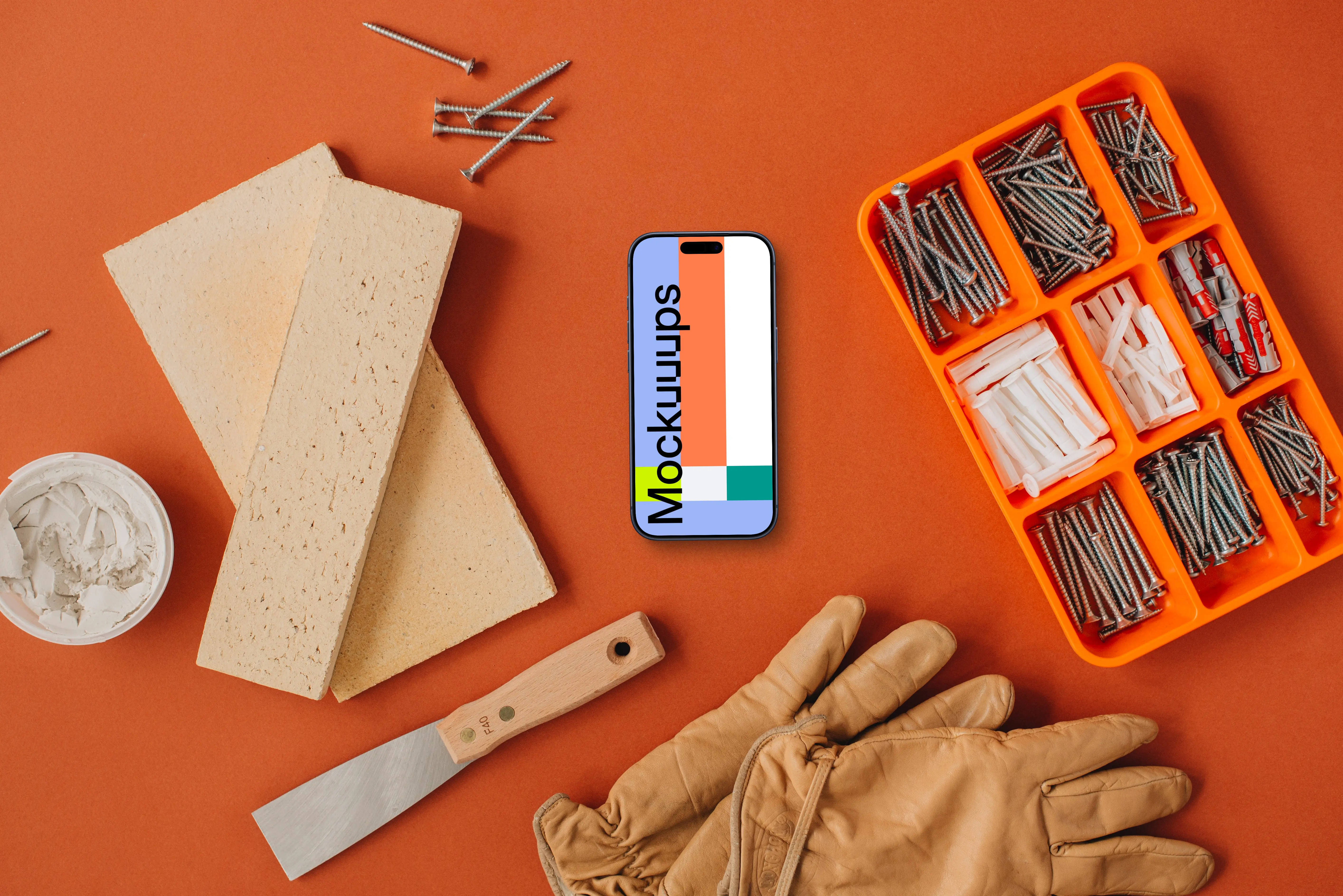 iPhone mockup in the center of a workshop space