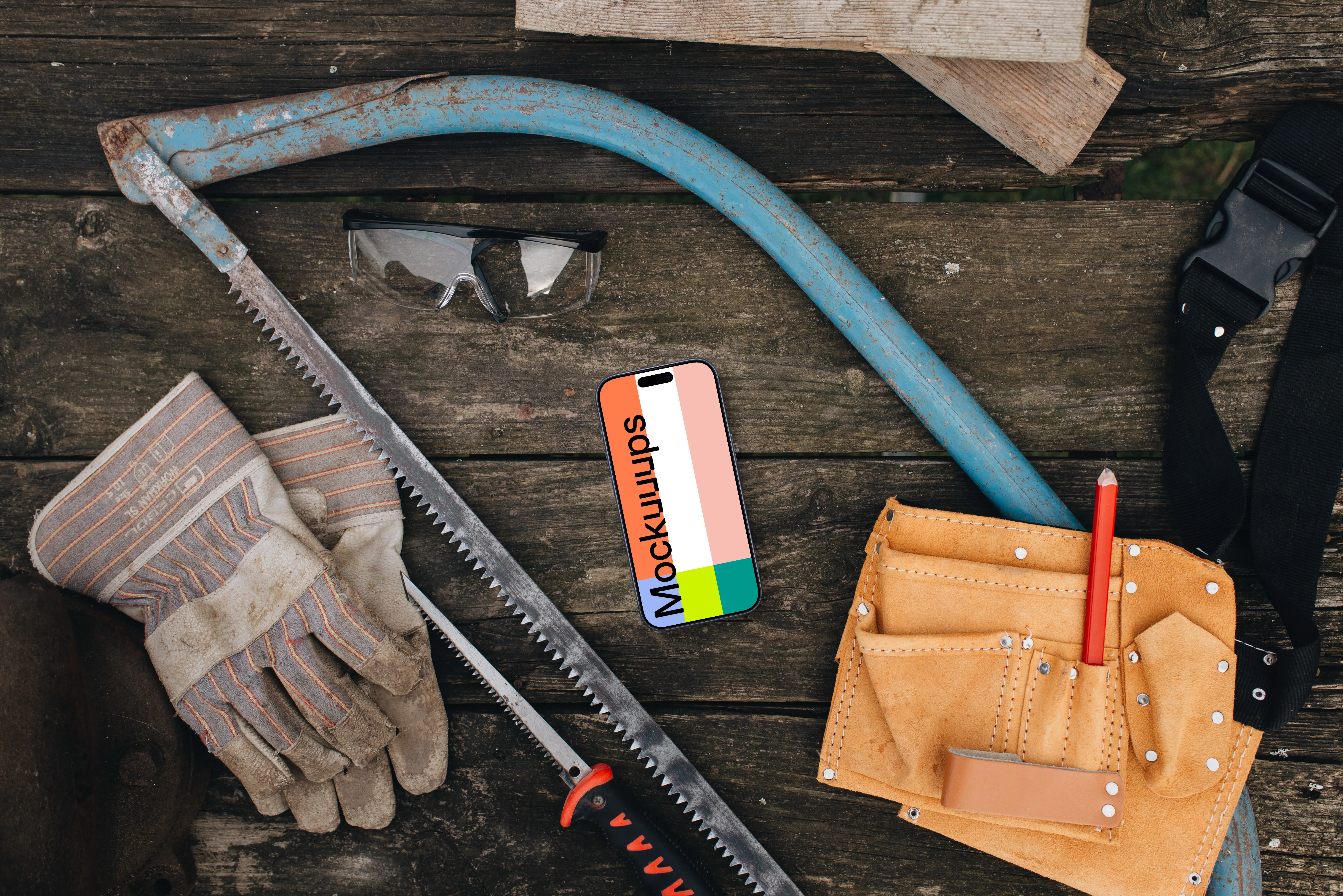 iPhone mockup in workshop