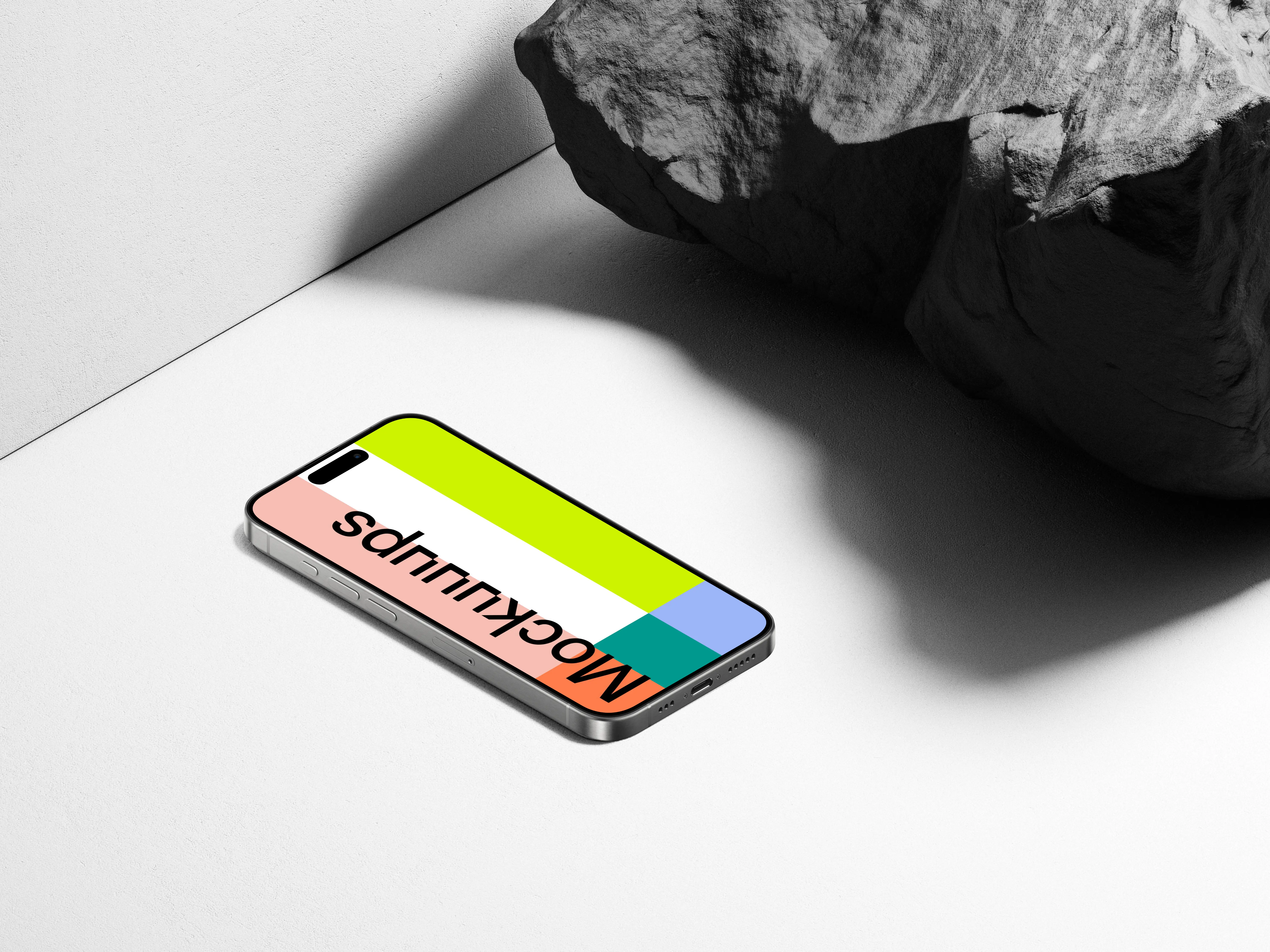 Isometric iPhone 15 Pro Rock Mockup