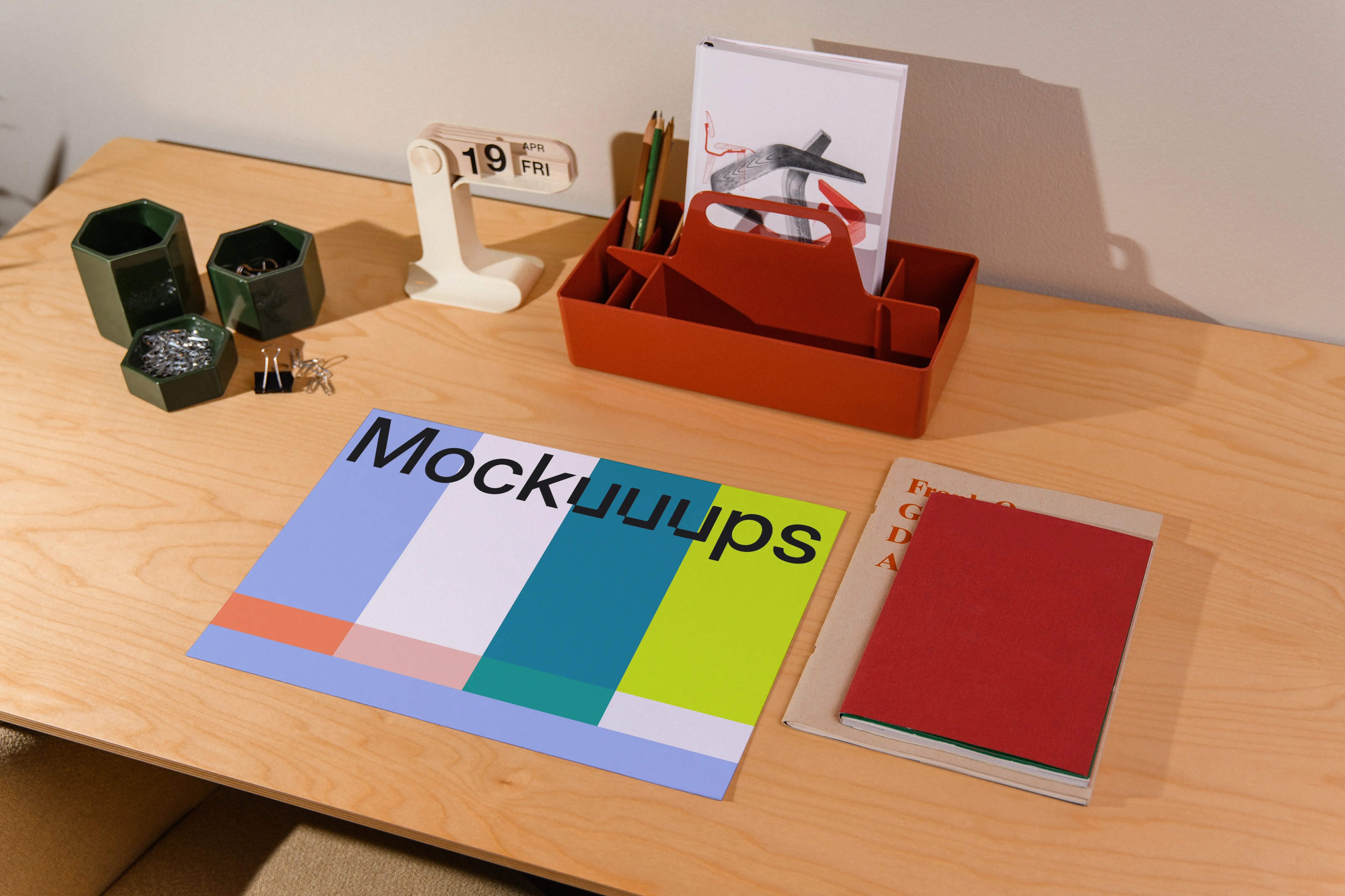 Landscape A3 mockup on an organized office desk