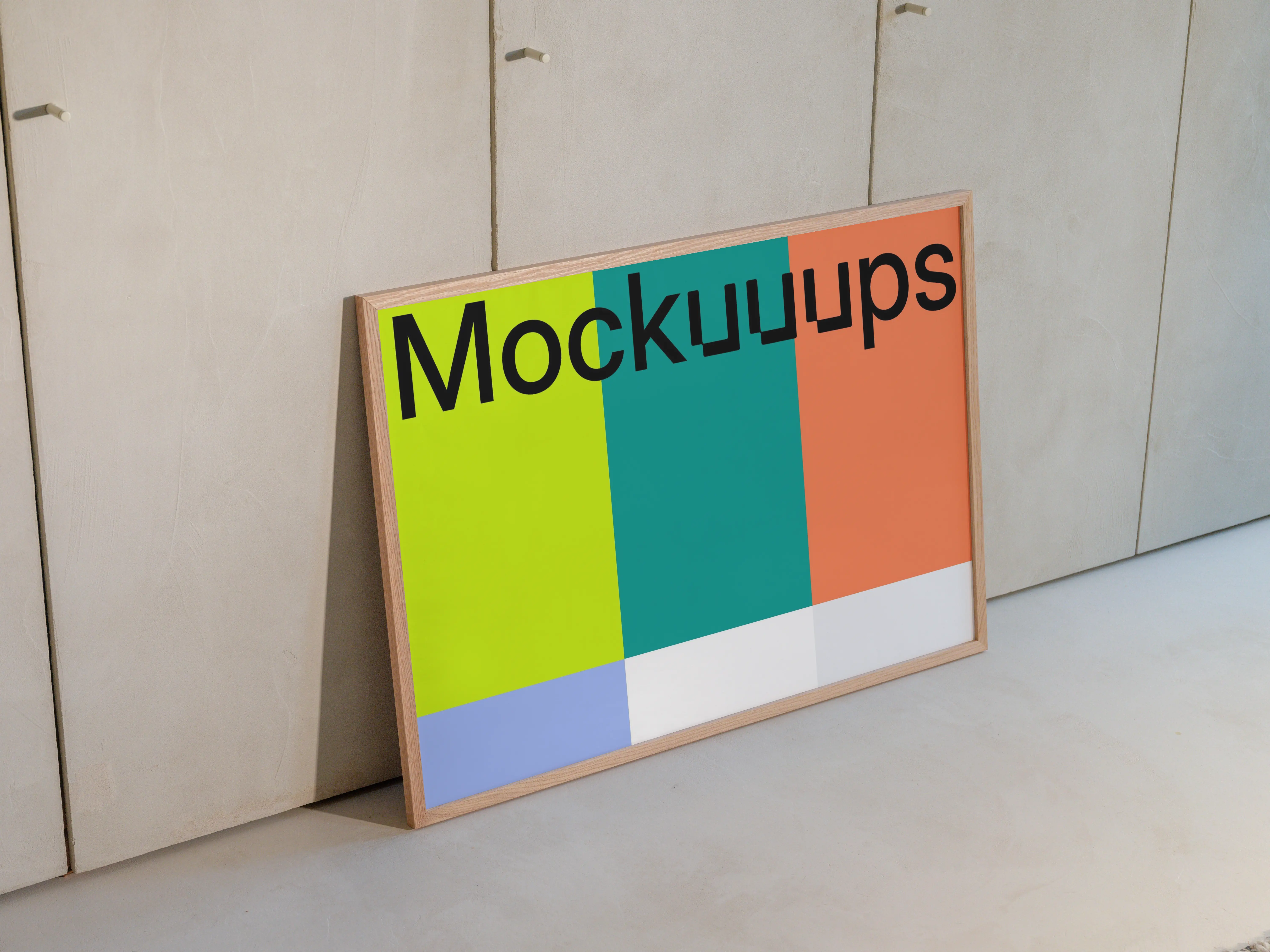 Landscape B1 mockup leaning on a minimalist cabinet